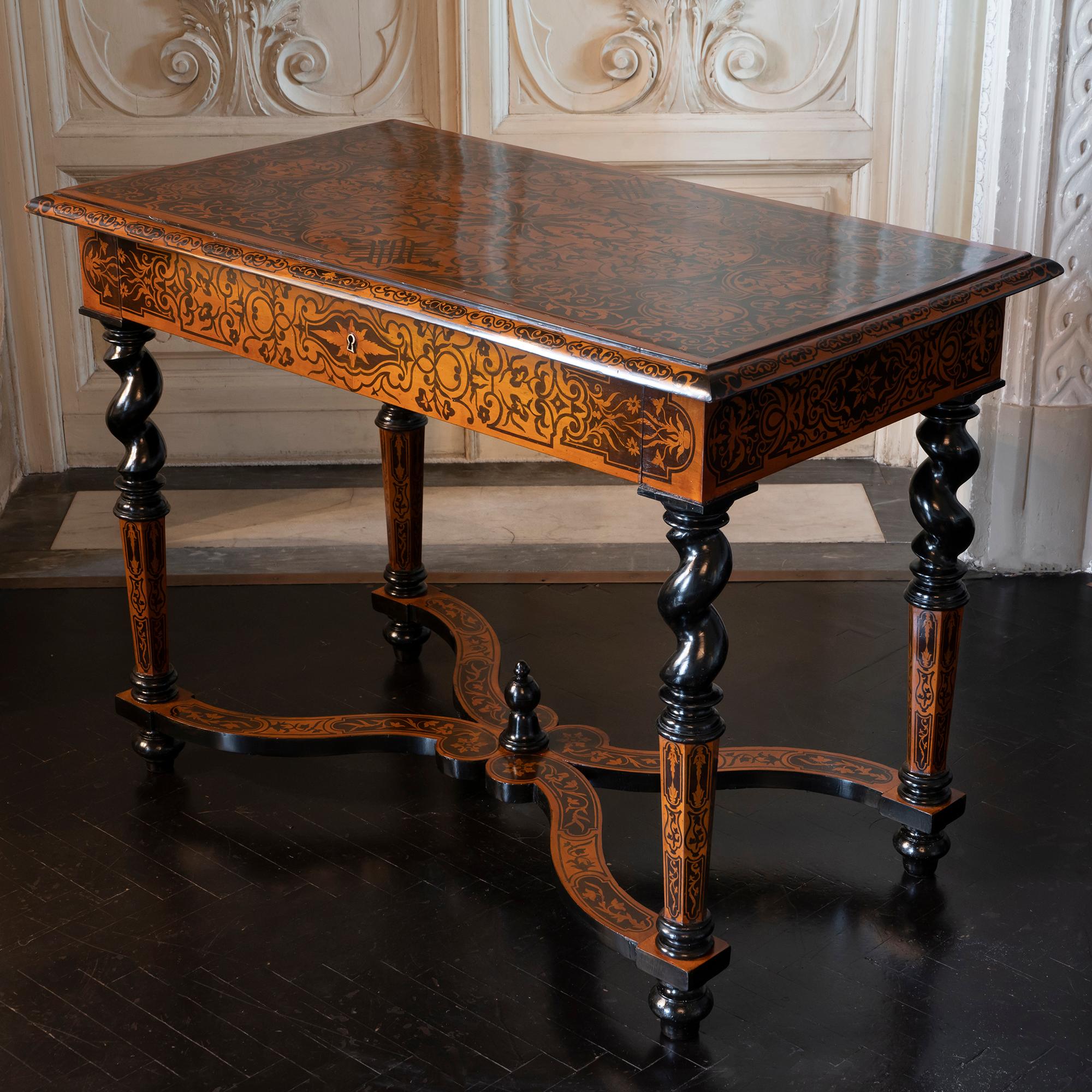 Napoleon III Mid-19th Century Walnut Inlaid Floral Marquetry French Writing Table