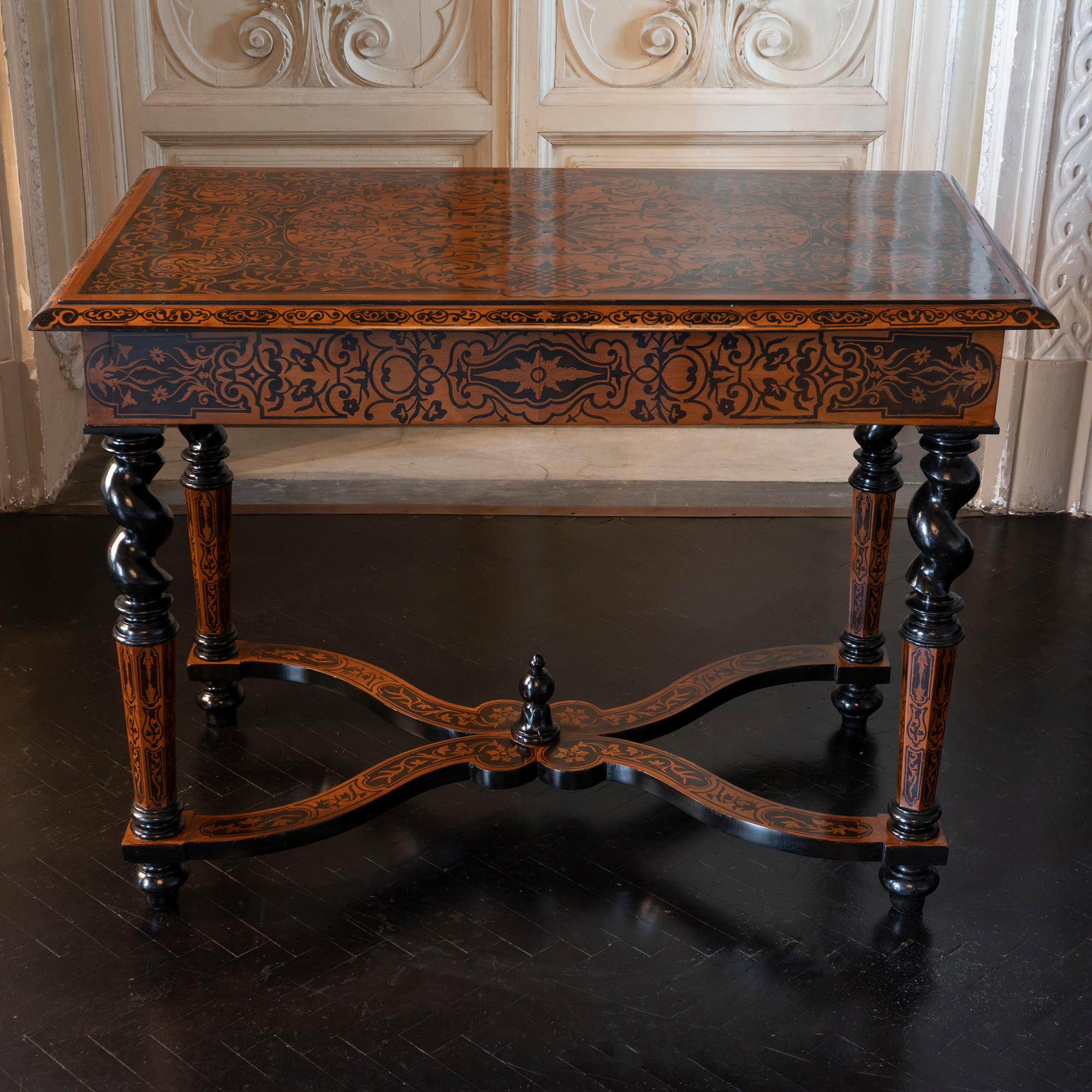 Mid-19th Century Walnut Inlaid Floral Marquetry French Writing Table 1