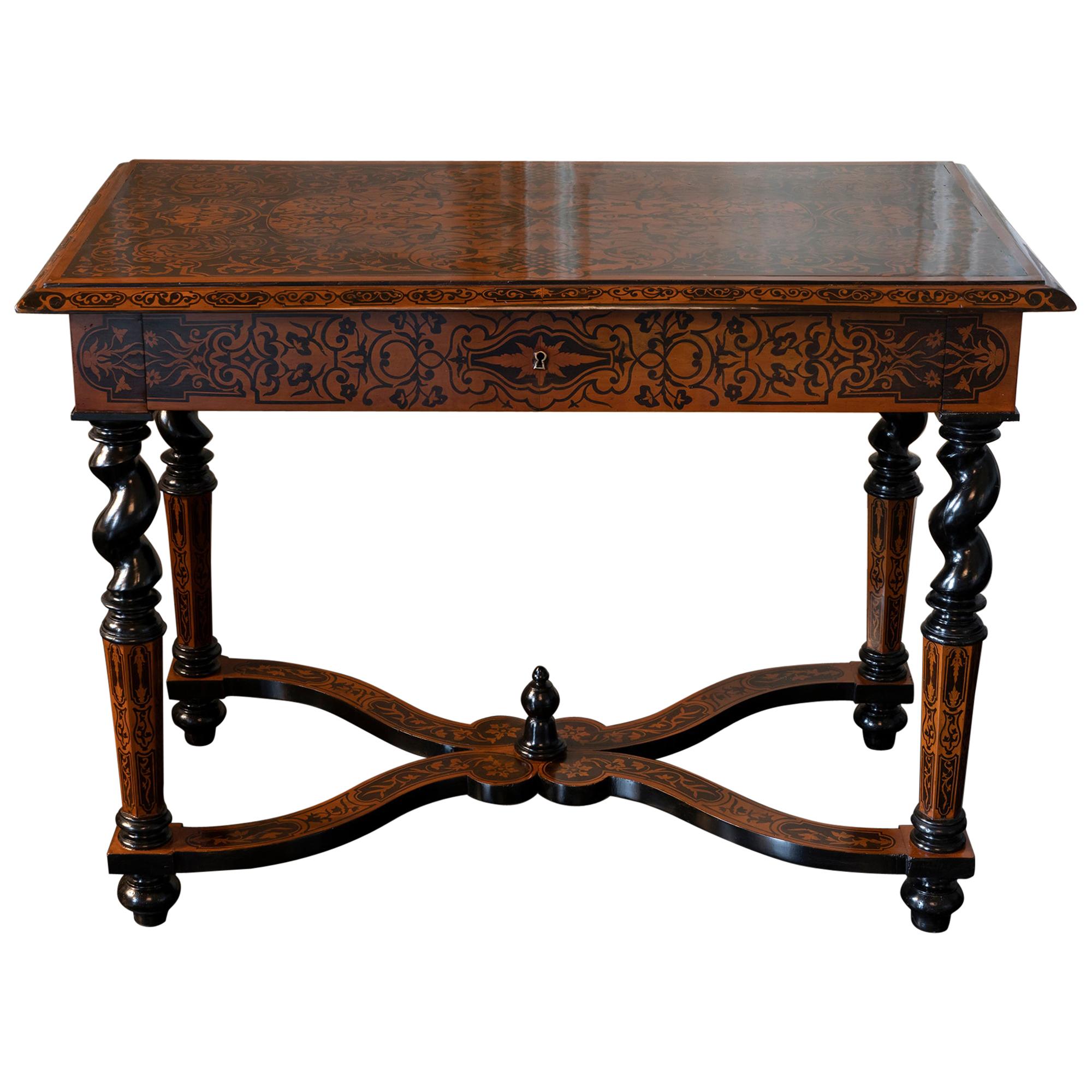 Mid-19th Century Walnut Inlaid Floral Marquetry French Writing Table