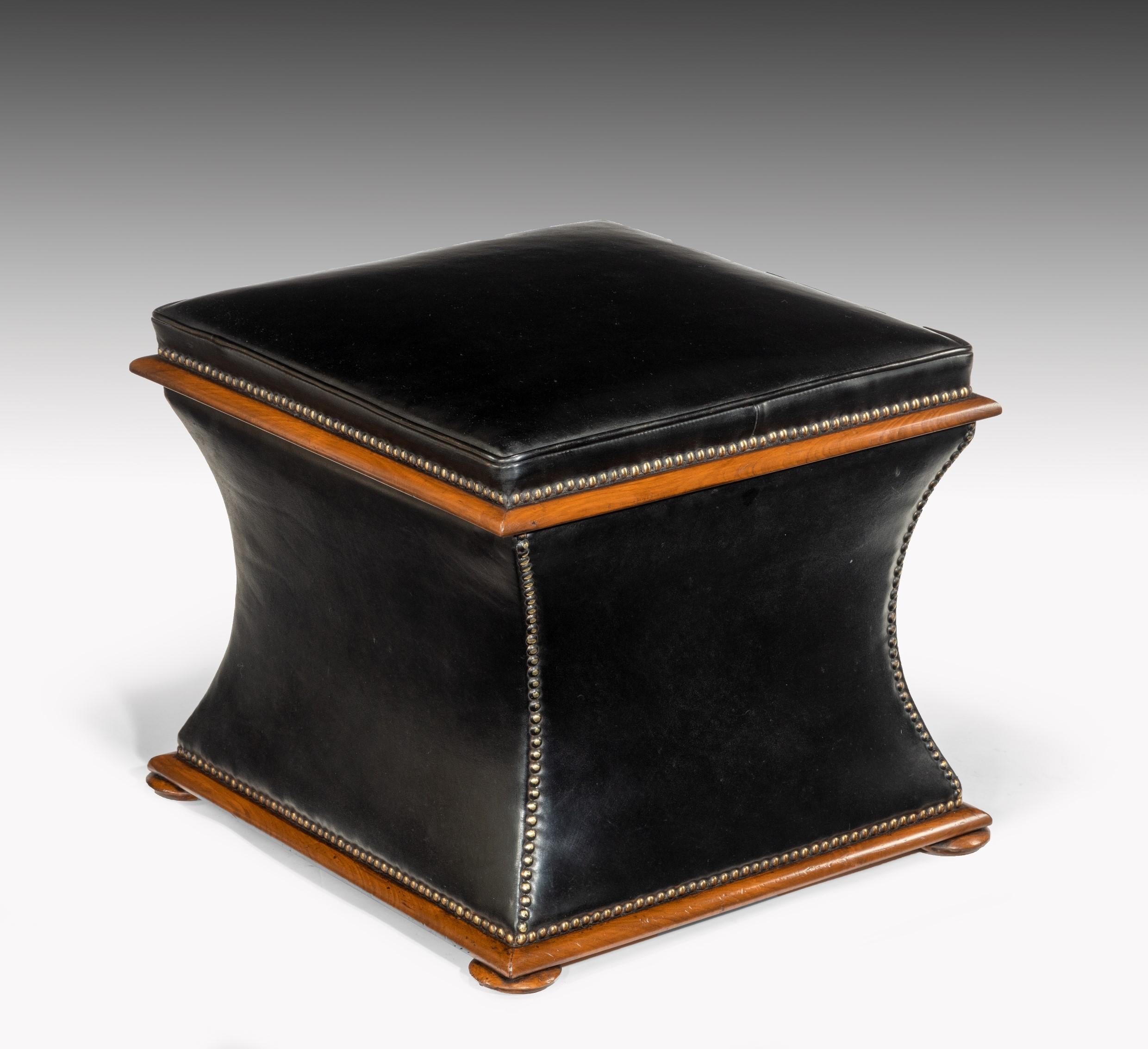 Victorian Mid-19th Century Walnut Sarcophagus Leather Box Ottoman