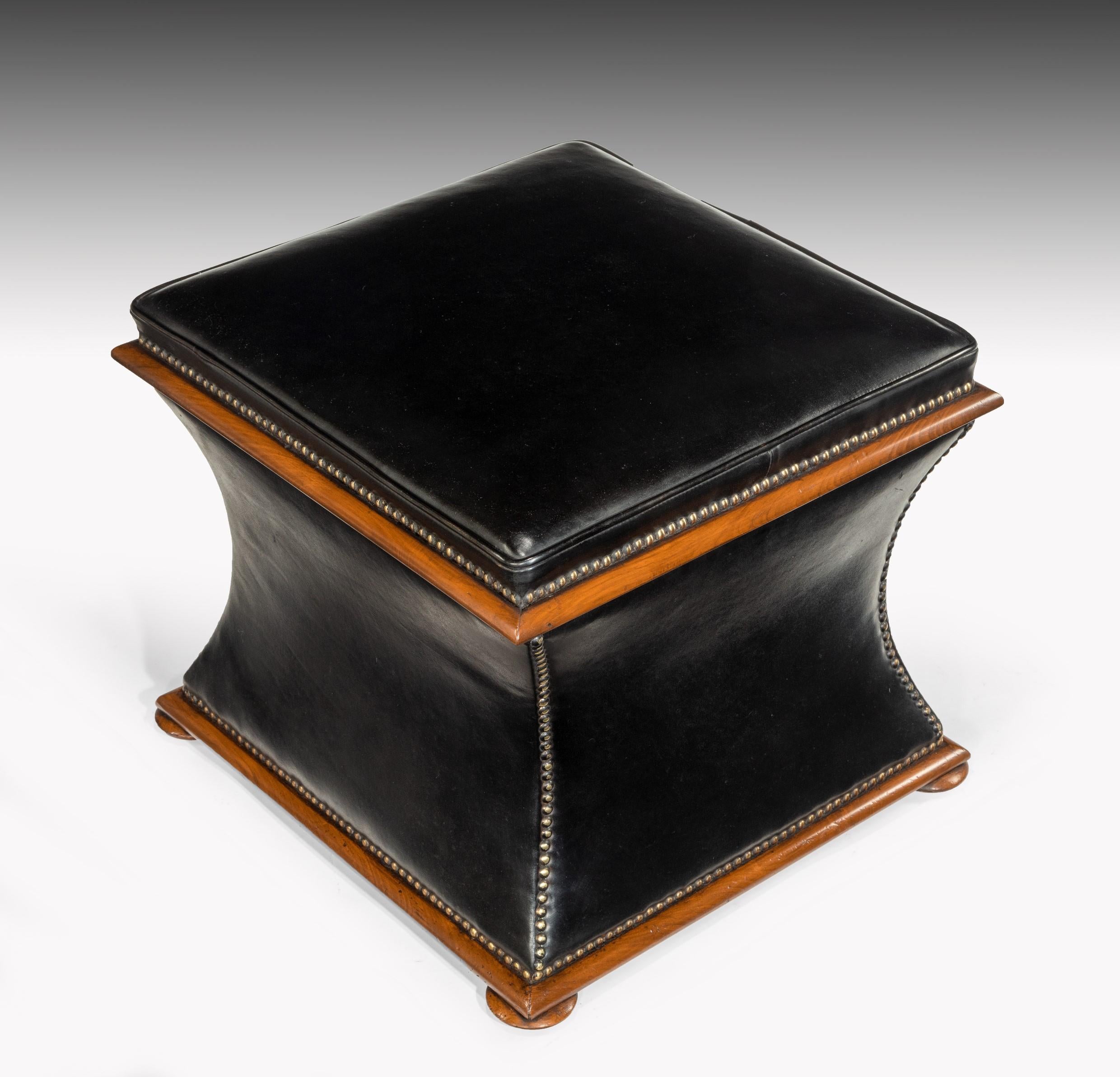 Mid-19th Century Walnut Sarcophagus Leather Box Ottoman In Good Condition In Benington, Herts