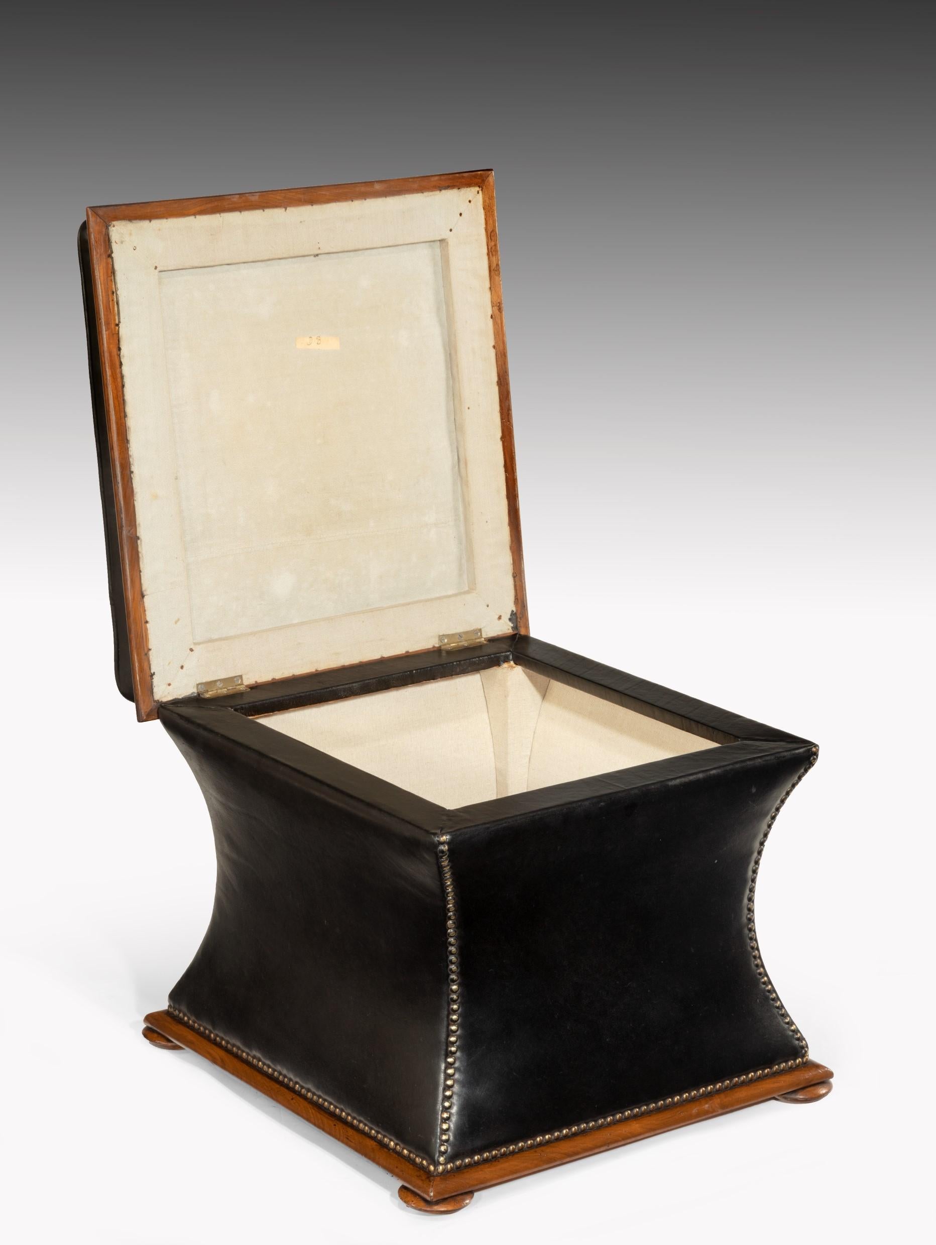 Mid-19th Century Walnut Sarcophagus Leather Box Ottoman 2