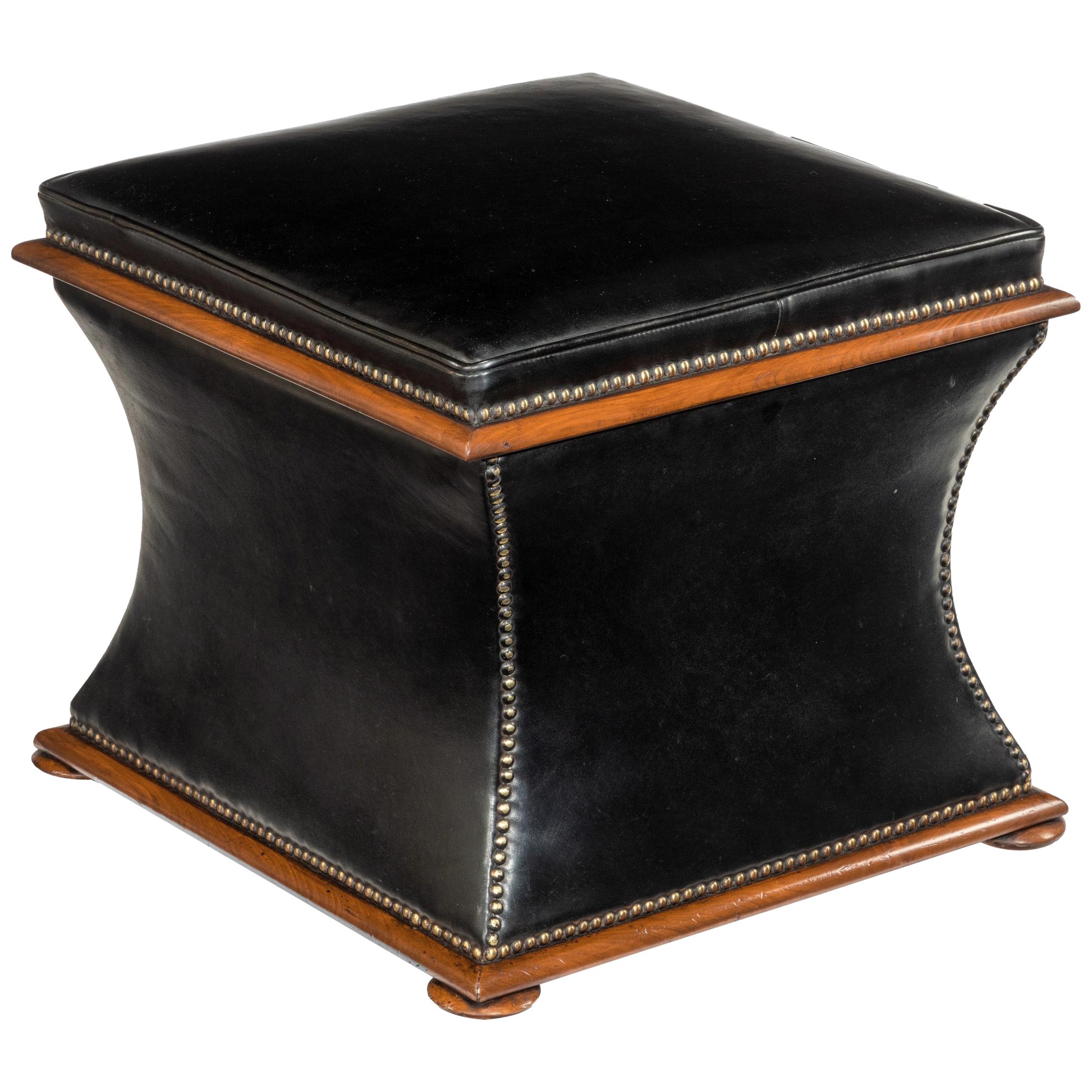 Mid-19th Century Walnut Sarcophagus Leather Box Ottoman