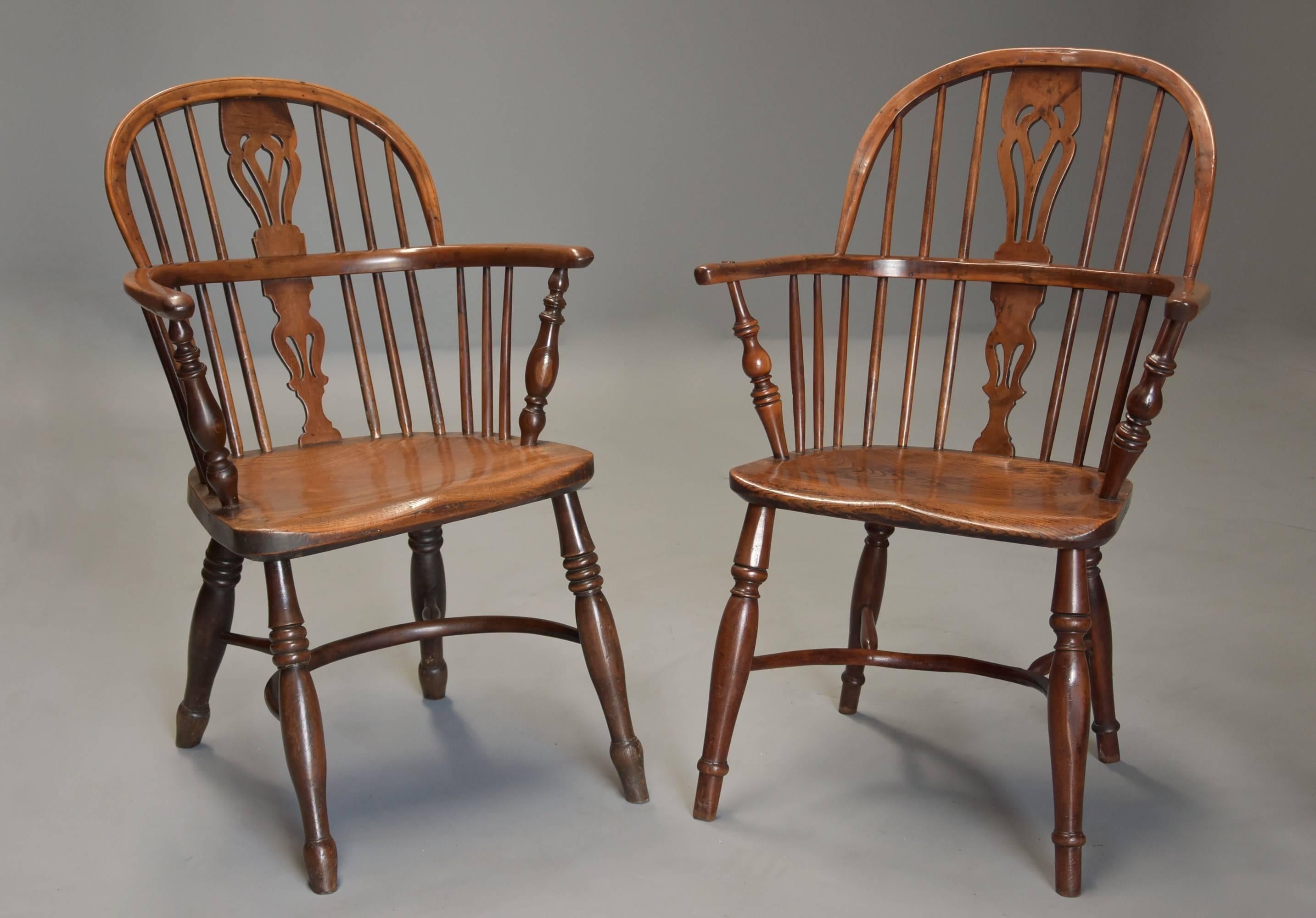 Mid-19th Century Well Matched Set of Six Yew Wood Low Back Windsor Armchairs In Good Condition For Sale In Suffolk, GB