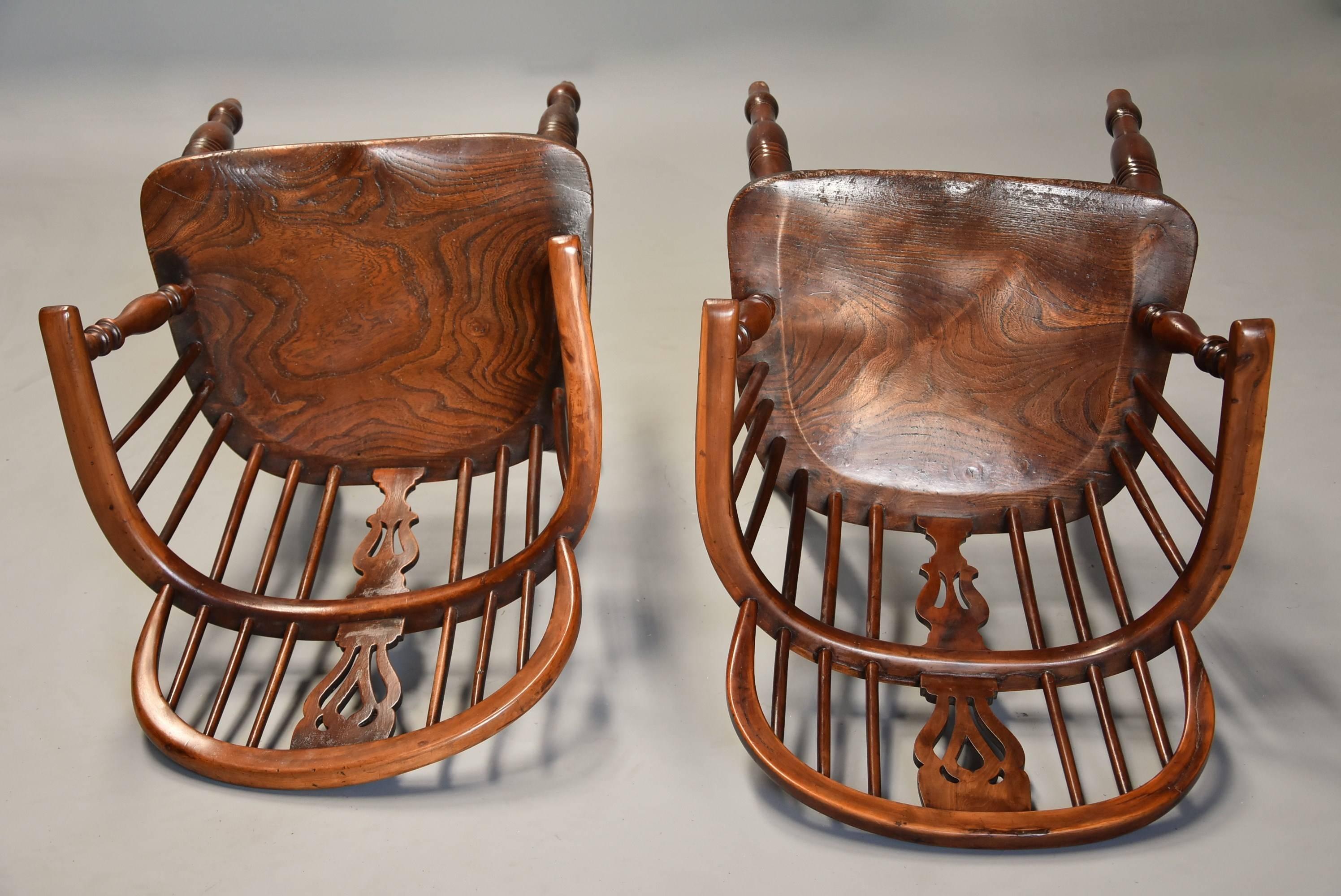 Mid-19th Century Well Matched Set of Six Yew Wood Low Back Windsor Armchairs For Sale 3