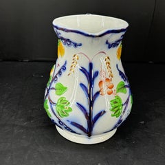 Mid 19th Century White Cobalt Blue Under Copper Luster Pitcher
