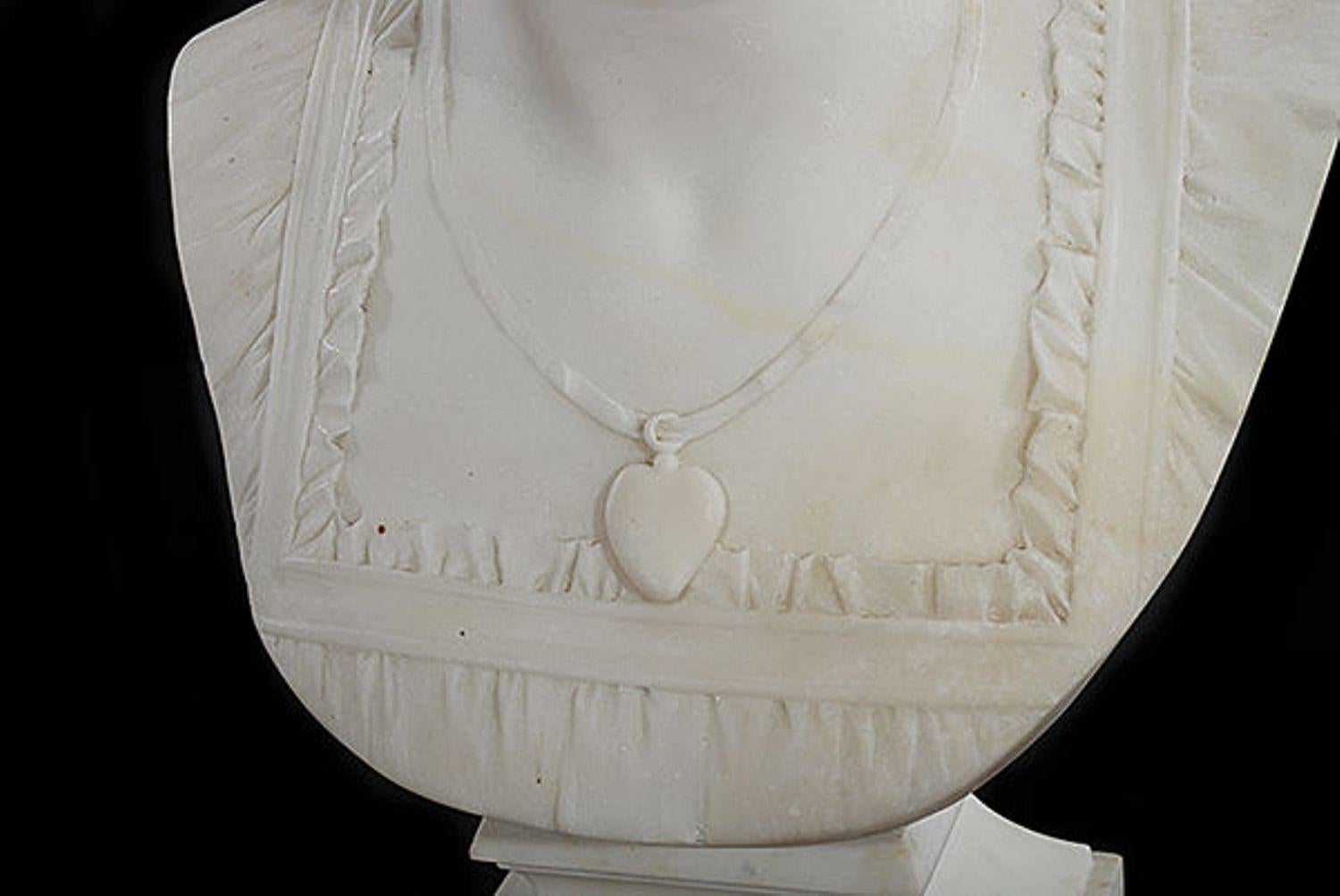 English Mid-19th Century White Marble Bust of a Young Woman. Signed R. Bulens For Sale
