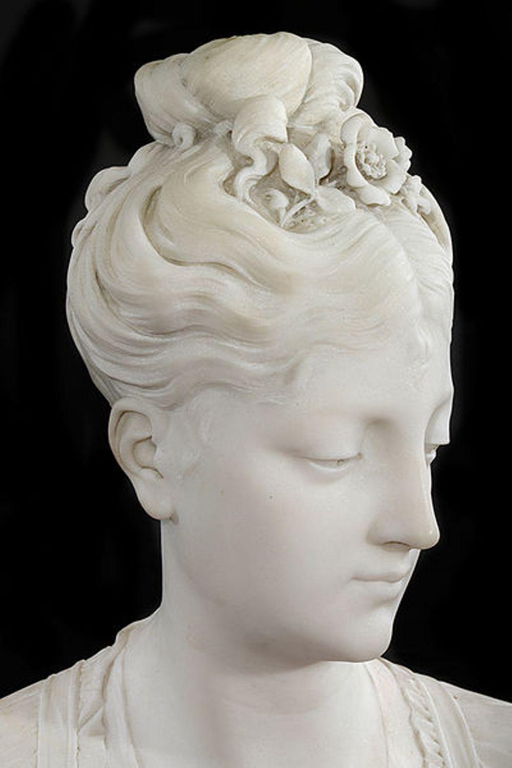 Mid-19th Century White Marble Bust of a Young Woman. Signed R. Bulens For Sale 1