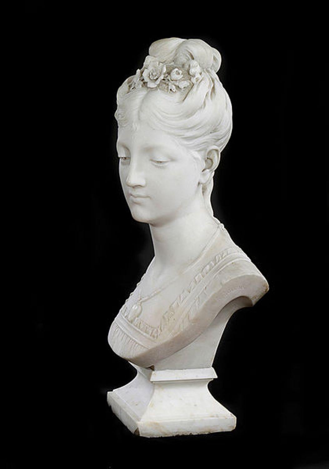 Mid-19th Century White Marble Bust of a Young Woman. Signed R. Bulens For Sale 2