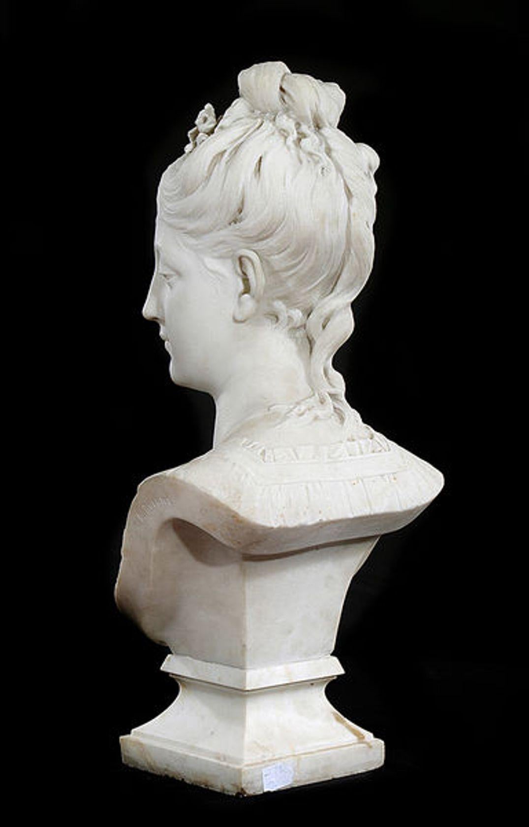Mid-19th Century White Marble Bust of a Young Woman. Signed R. Bulens For Sale 3