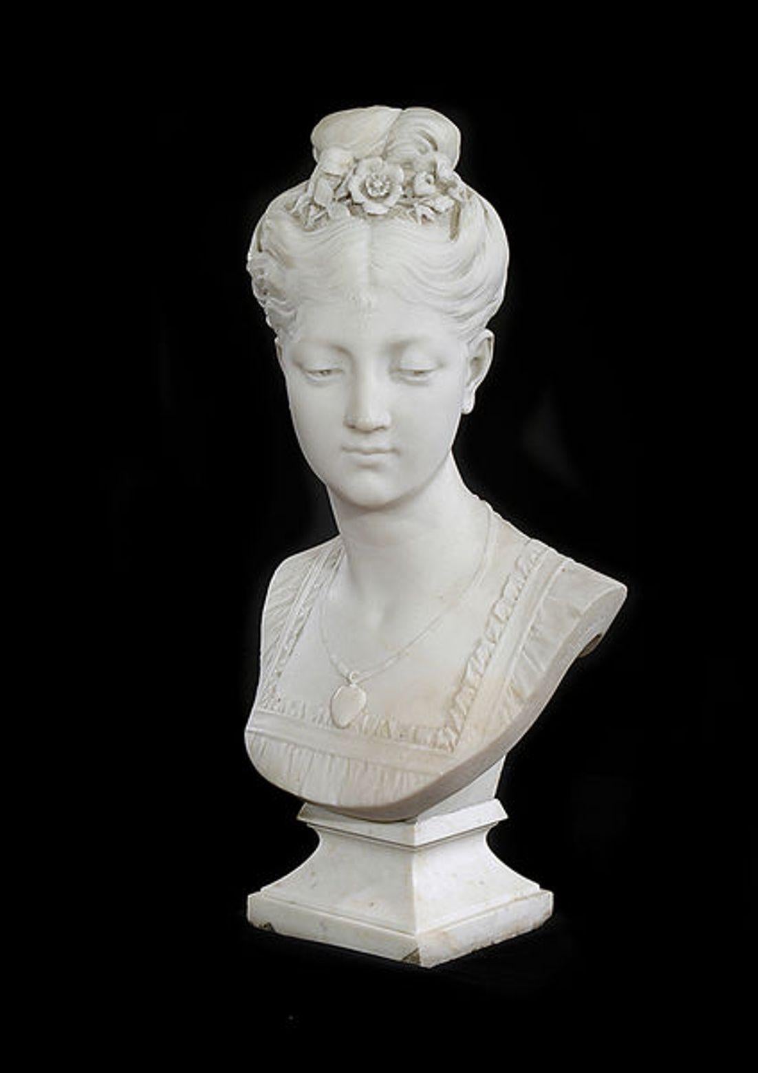 Mid-19th Century White Marble Bust of a Young Woman. Signed R. Bulens For Sale 4