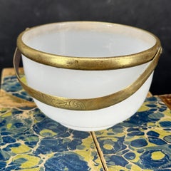 Mid-19th Century White Opaline Bowl with Brass Handle
