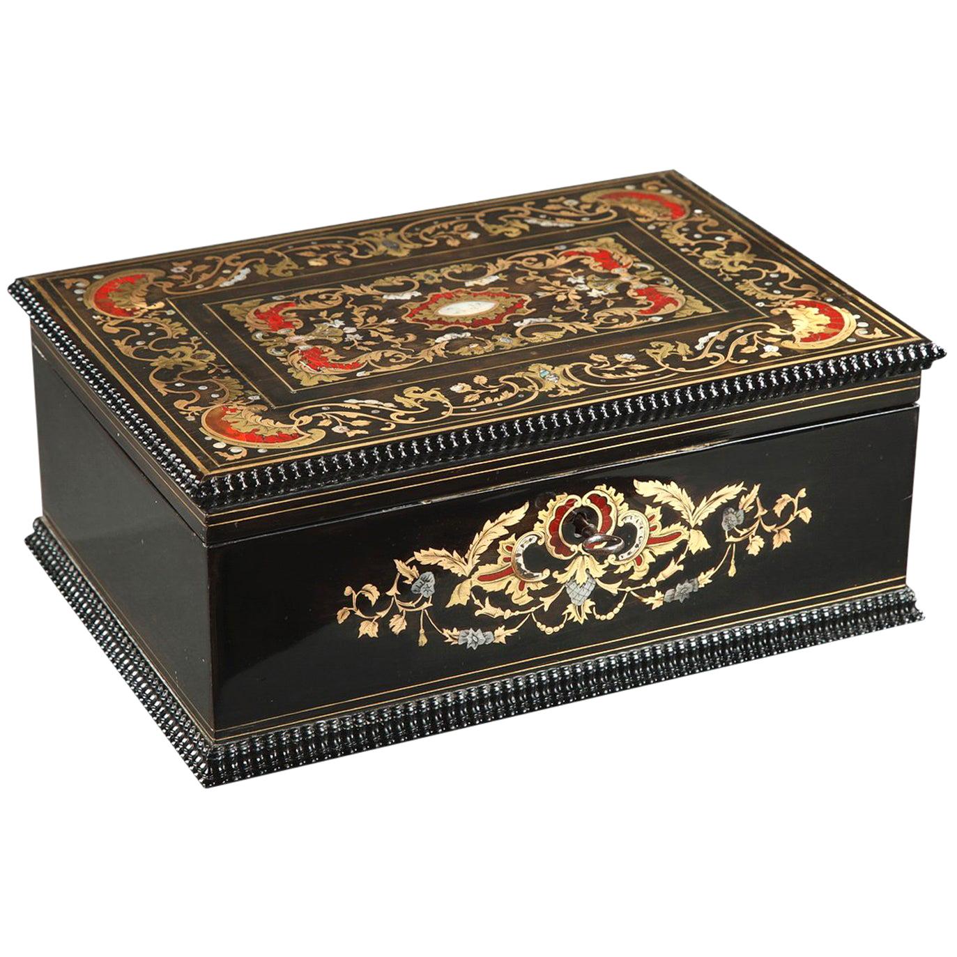 Mid-19th Century Wooden Coffer Inlaid with Mother-of-Pearl For Sale