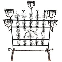 Mid-19th Century Wrought Iron Fire Screen with Scroll Work and Warmers