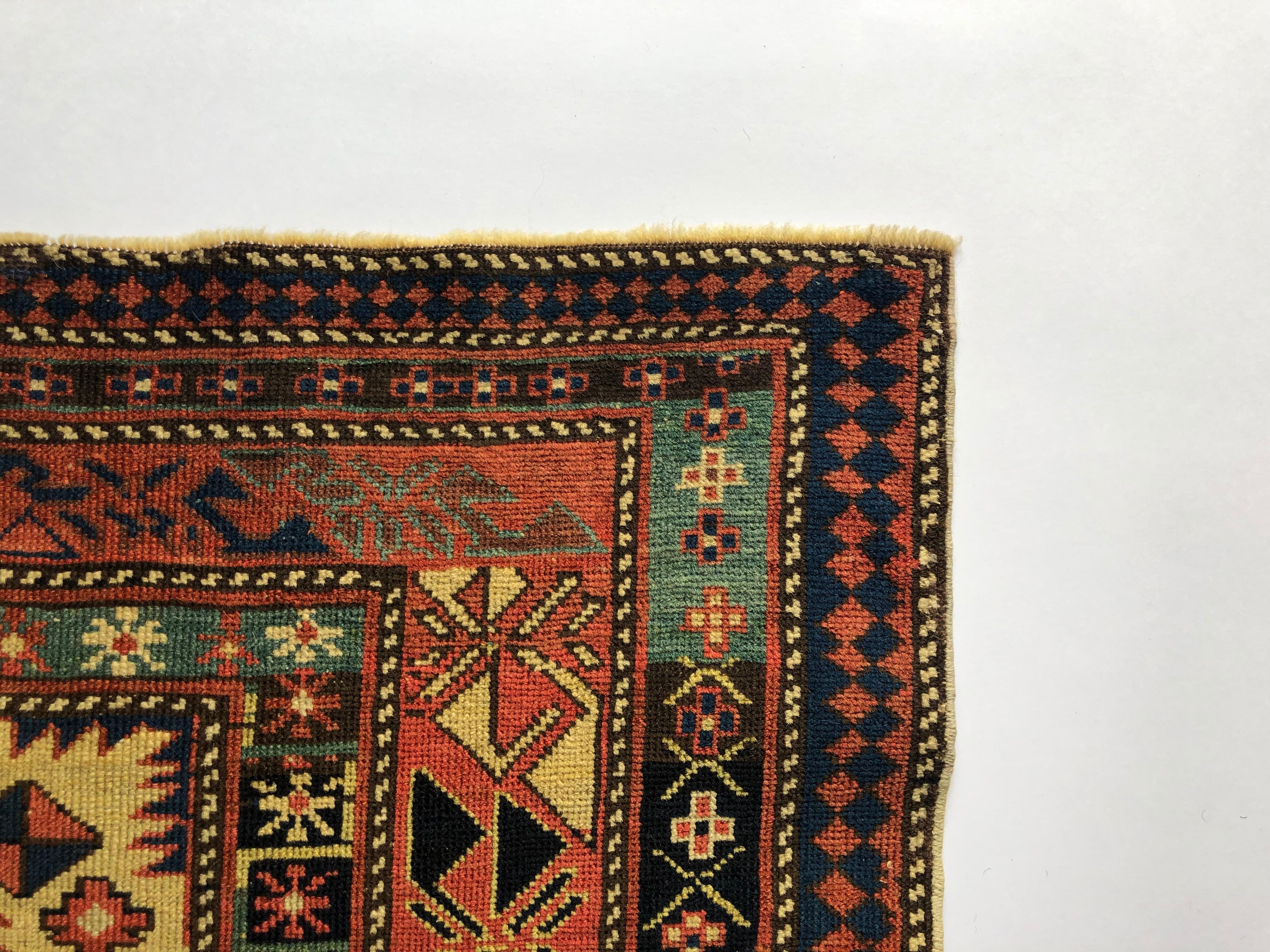 Mid-19th Century, Yellow Field, Wool Caucasian Marasali Prayer Rug For Sale 3