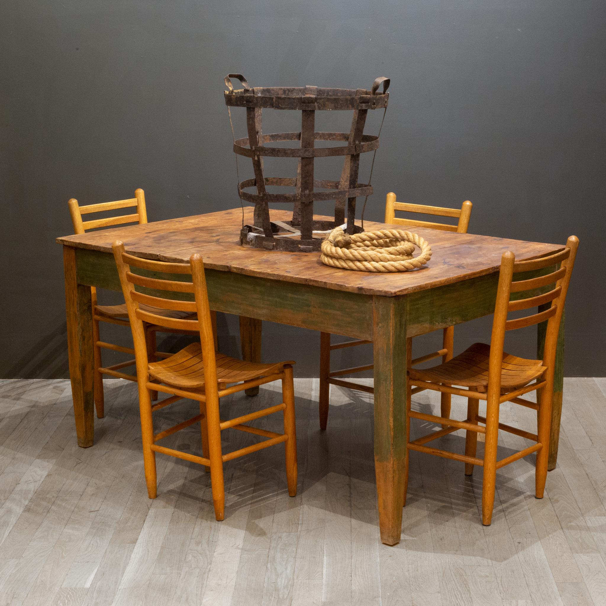 About

A handmade primitive farmhouse dining table with tapered legs. The top consists of wide planks of wood held together by tongue and groove. Antique nail heads are clearly visible throughout. The table is very sturdy. Refinished in a oil and
