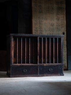 Mid 19th Edo Japanese Antique Wabi-Sabi Wooden Tansu Cabinet with Lattice Doors