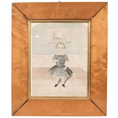 Peinture à l'aquarelle d'une jeune fille Angleterre milieu du 19ème siècle