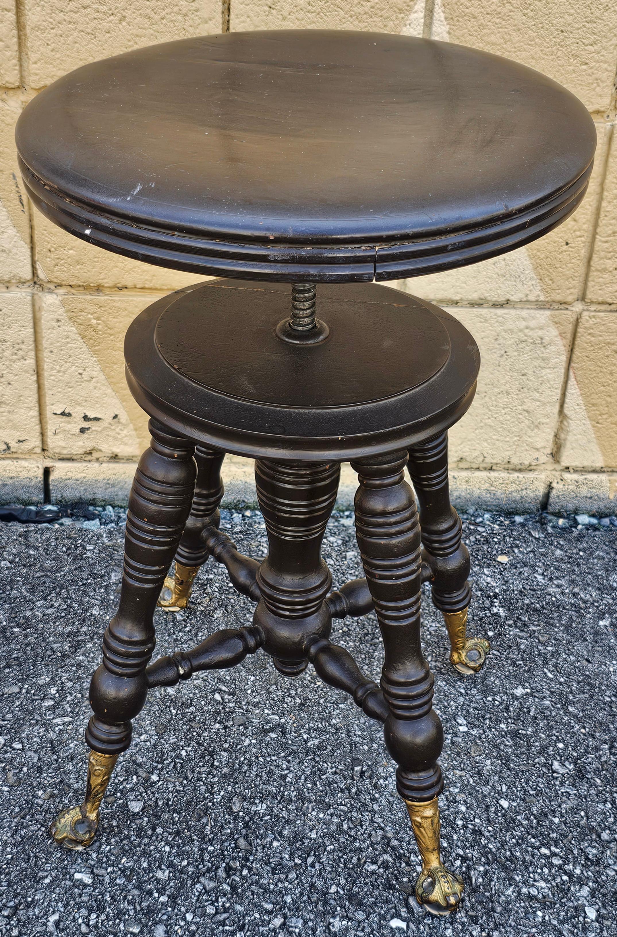 American Mid-19th Holtzman French Walnut and Iron Piano Stool with Ball Claw Feet For Sale