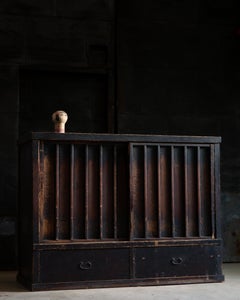 Mid 19th Edo Japanese Antique Wabi-Sabi Wooden Tansu Cabinet with Lattice Doors