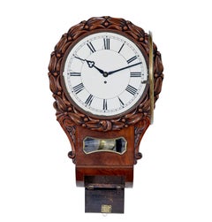 Mid 19th Victorian century carved mahogany fusee wall clock