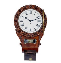 Mid 19th Victorian century carved mahogany fusee wall clock