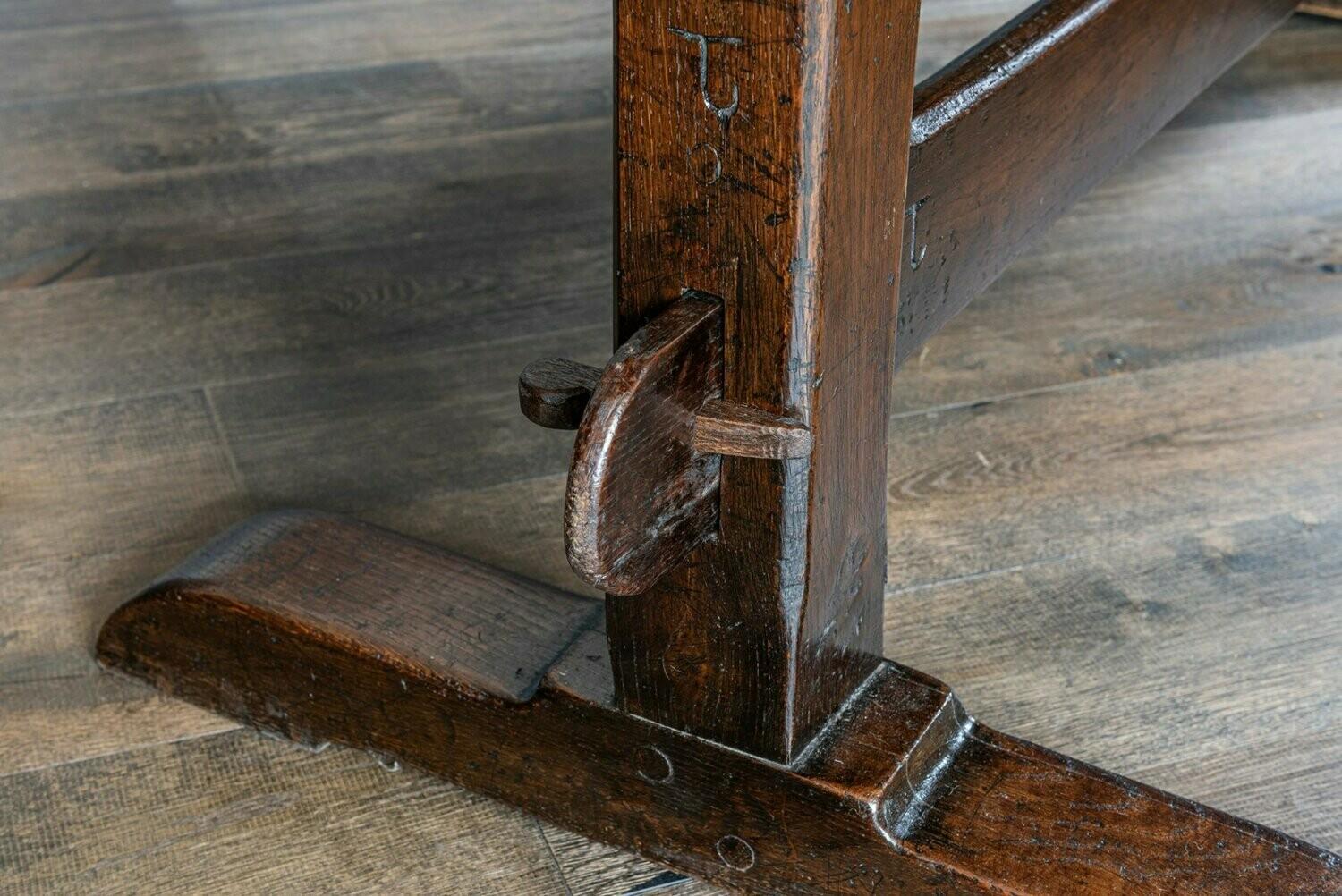 Mid-19th Century French 2 Plank Oak Trestle Table 1
