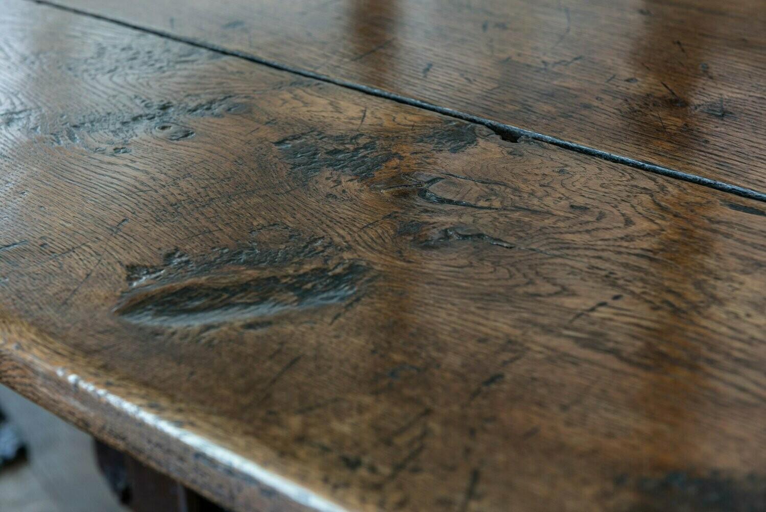 Mid-19th Century French 2 Plank Oak Trestle Table 3