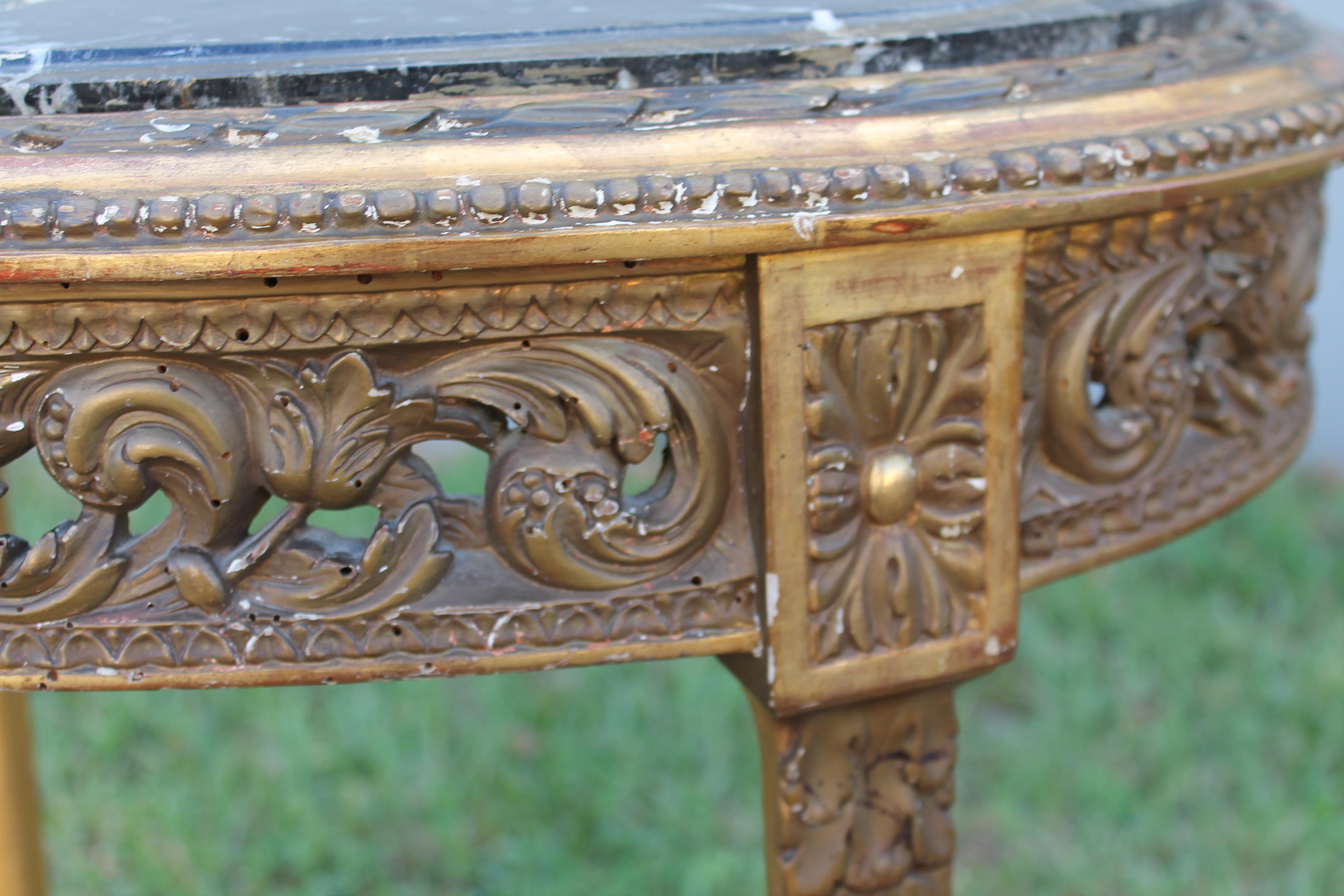 Mid 19thc French Louis XVI Heavily Carved and Gilded  Accent Table with Marble  For Sale 5