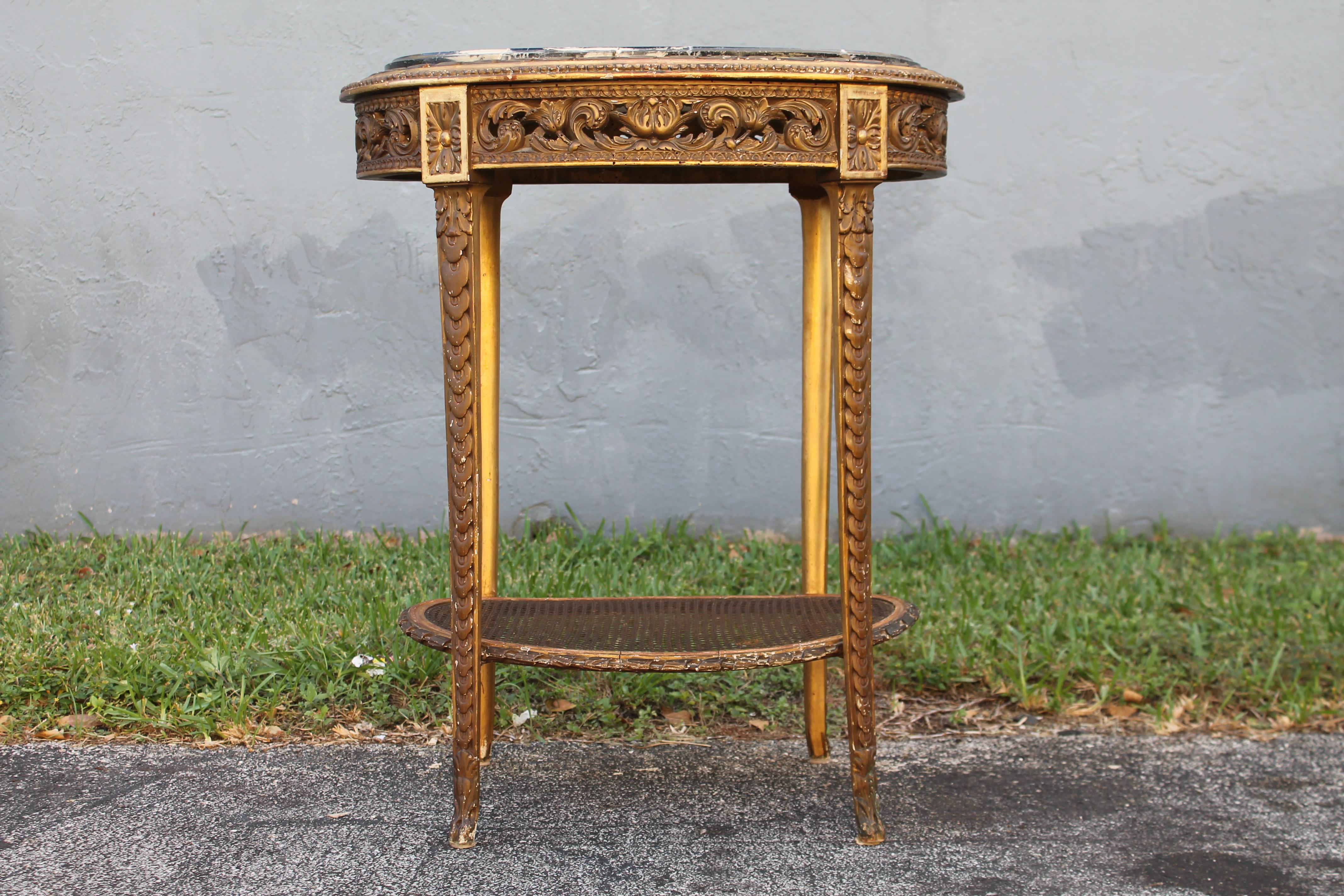 Mid 19thc French Louis XVI Heavily Carved and Gilded  Accent Table with Marble  For Sale 6
