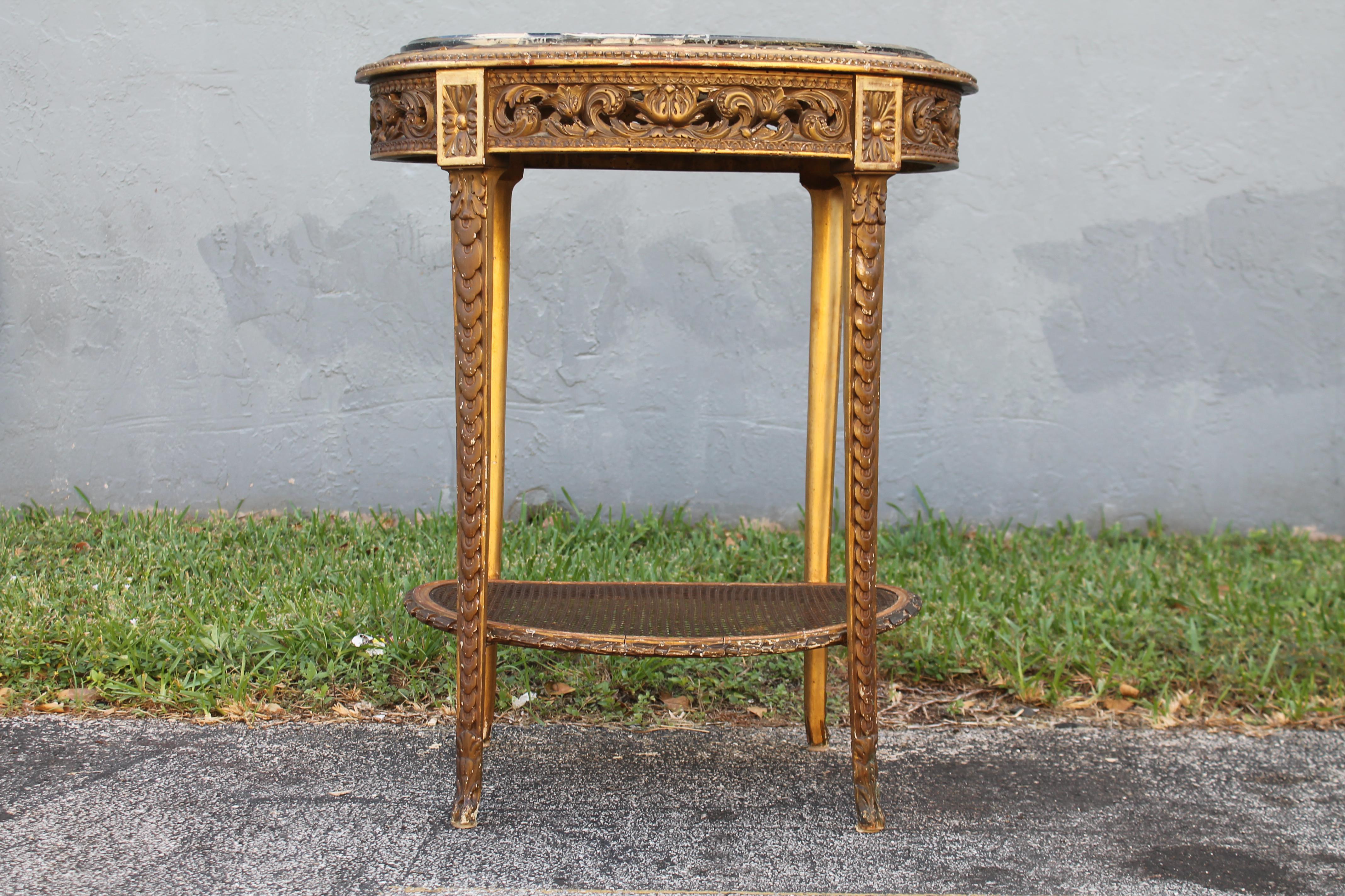 Mid 19thc French Louis XVI Heavily Carved and Gilded  Accent Table with Marble  For Sale 7