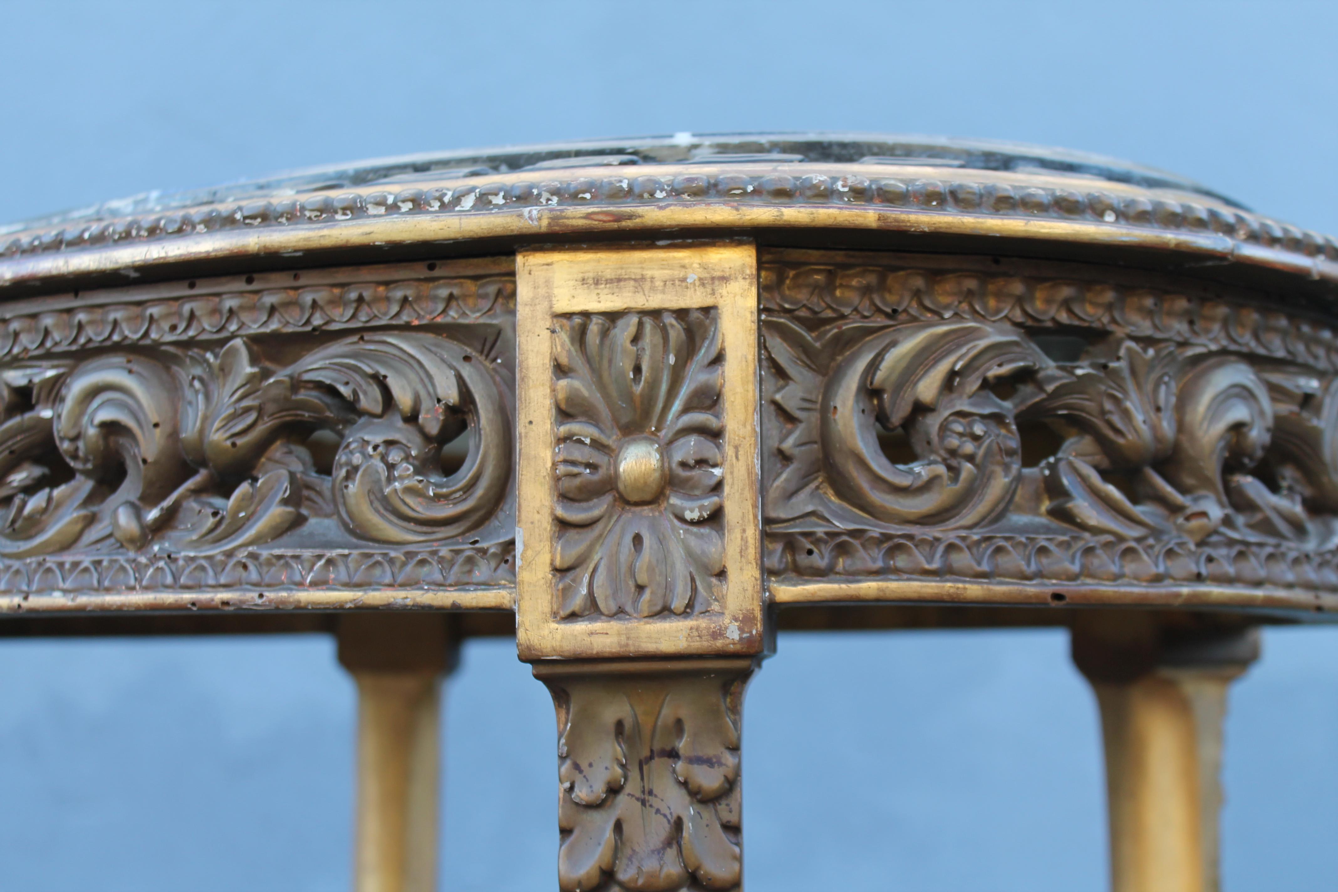 Mid 19thc French Louis XVI Heavily Carved and Gilded  Accent Table with Marble  In Good Condition For Sale In Opa Locka, FL