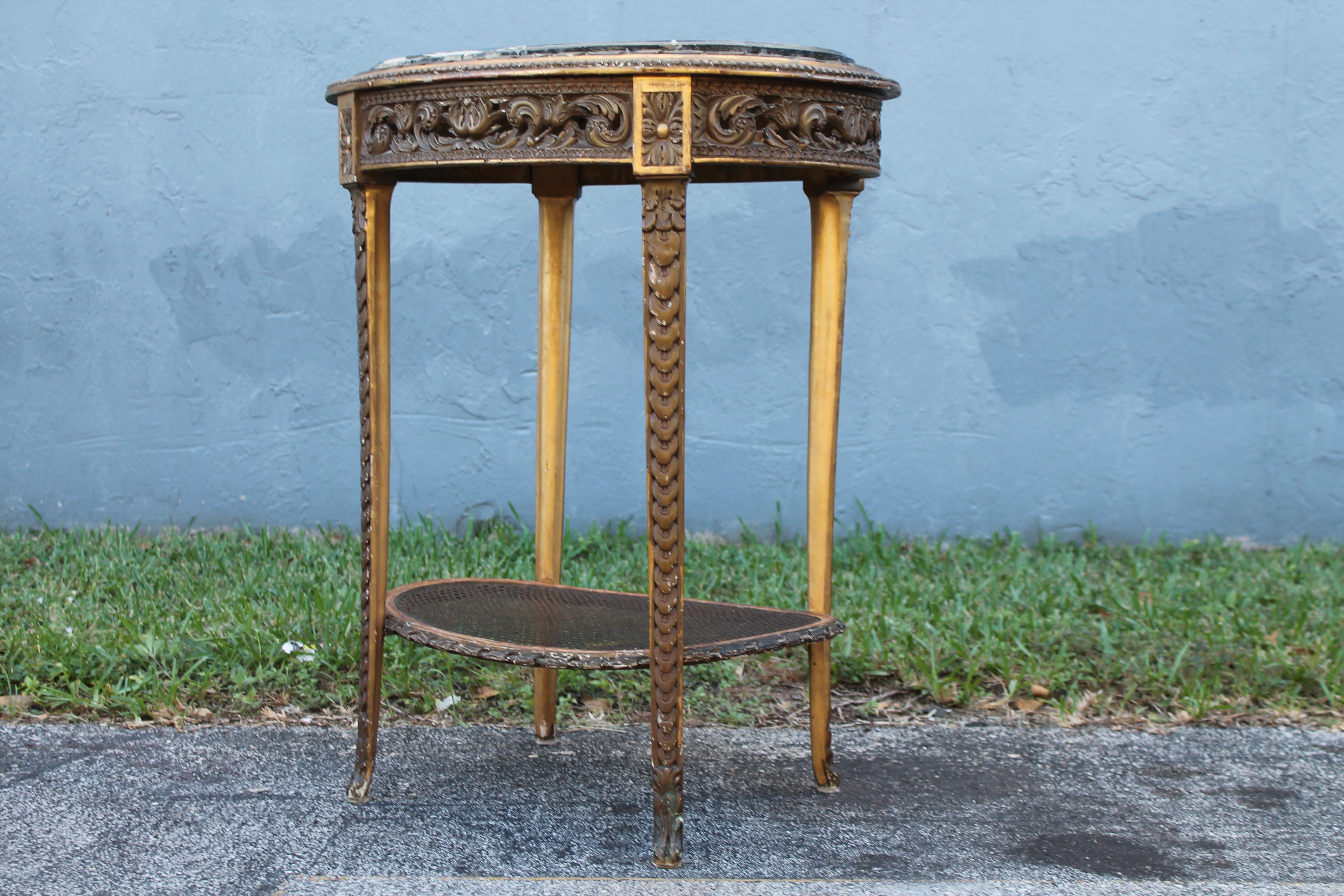 Mid-19th Century Mid 19thc French Louis XVI Heavily Carved and Gilded  Accent Table with Marble  For Sale