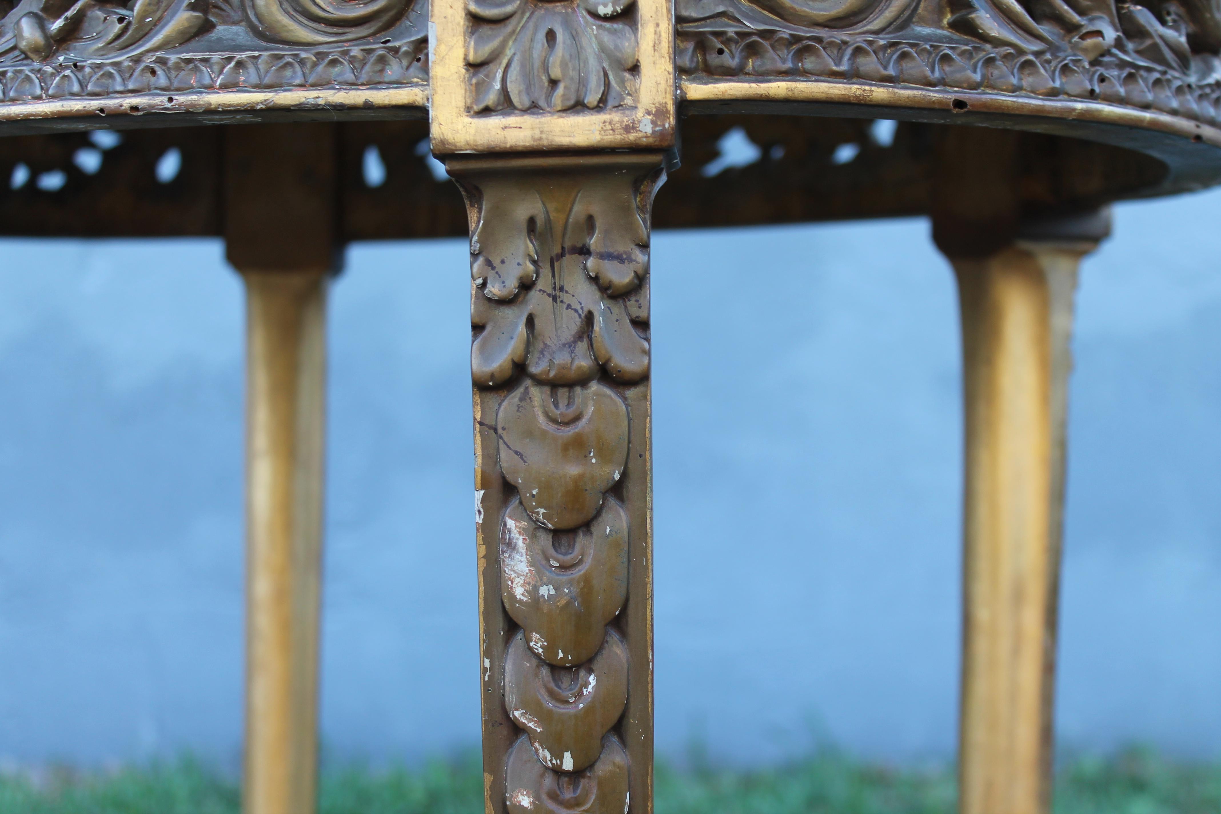 Berlin Iron Mid 19thc French Louis XVI Heavily Carved and Gilded  Accent Table with Marble  For Sale