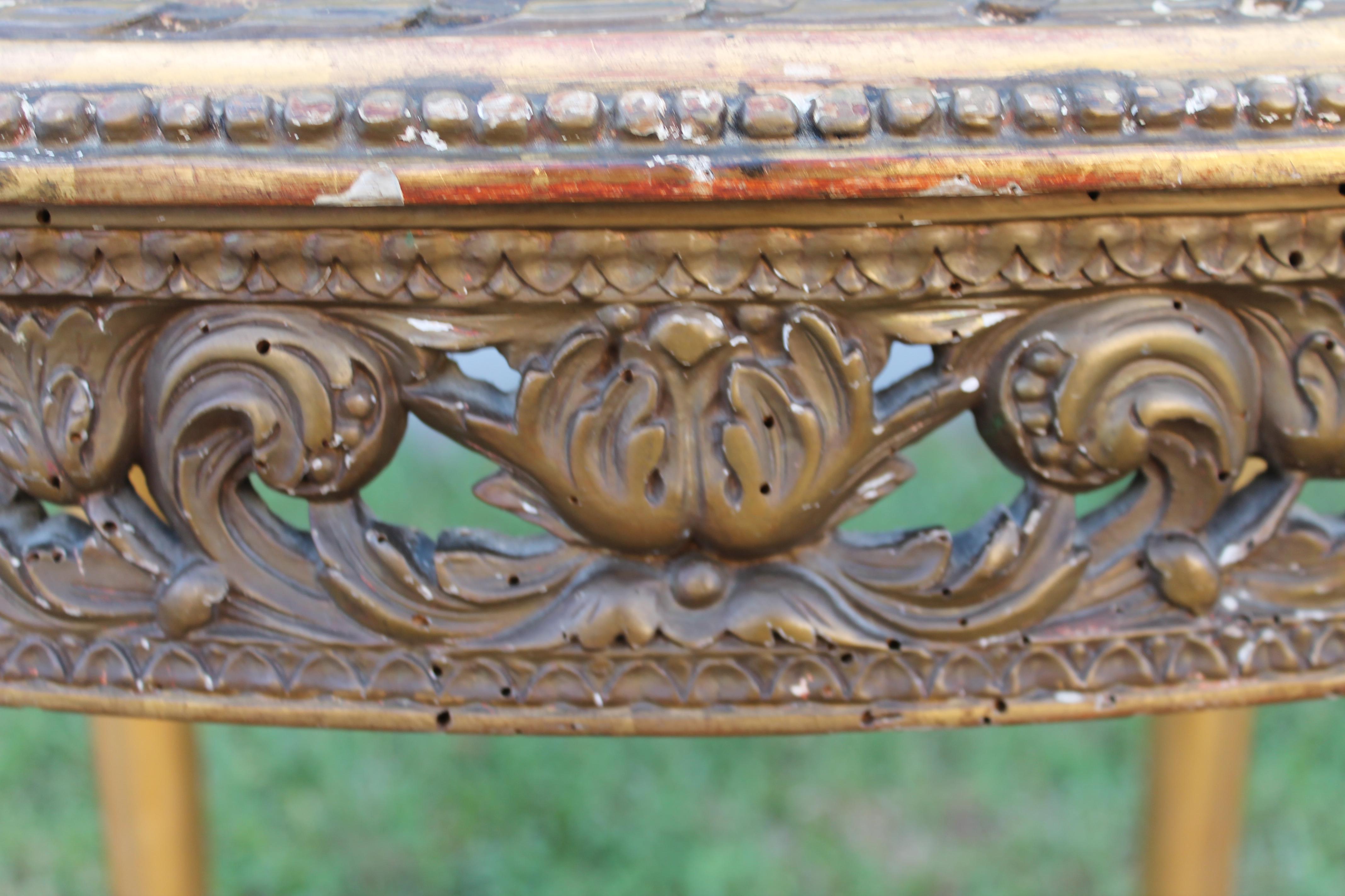 Mid 19thc French Louis XVI Heavily Carved and Gilded  Accent Table with Marble  For Sale 4