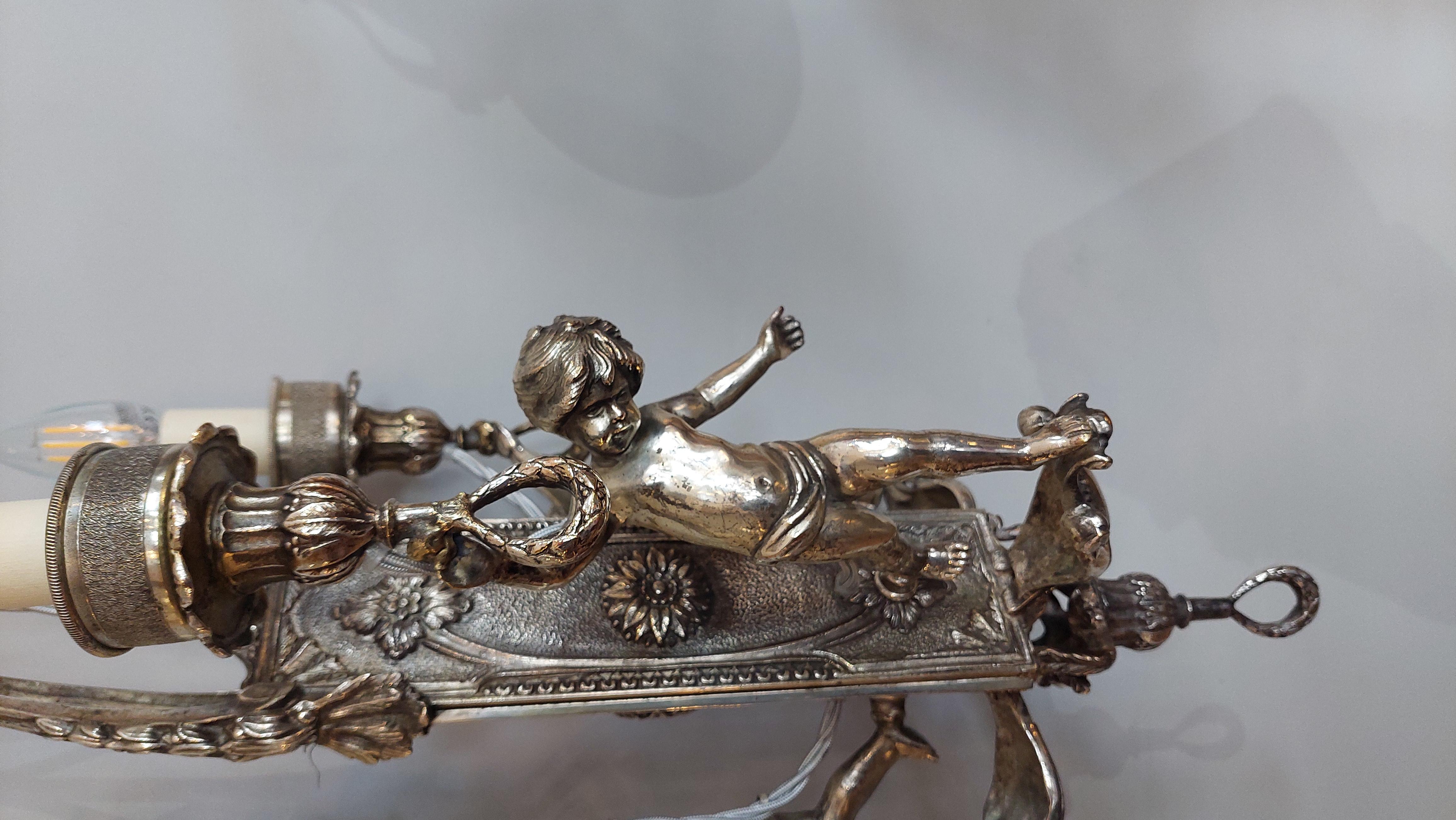Adam Style Mid 19thC Silver Plated Ceiling Candle Light Fitting For Sale