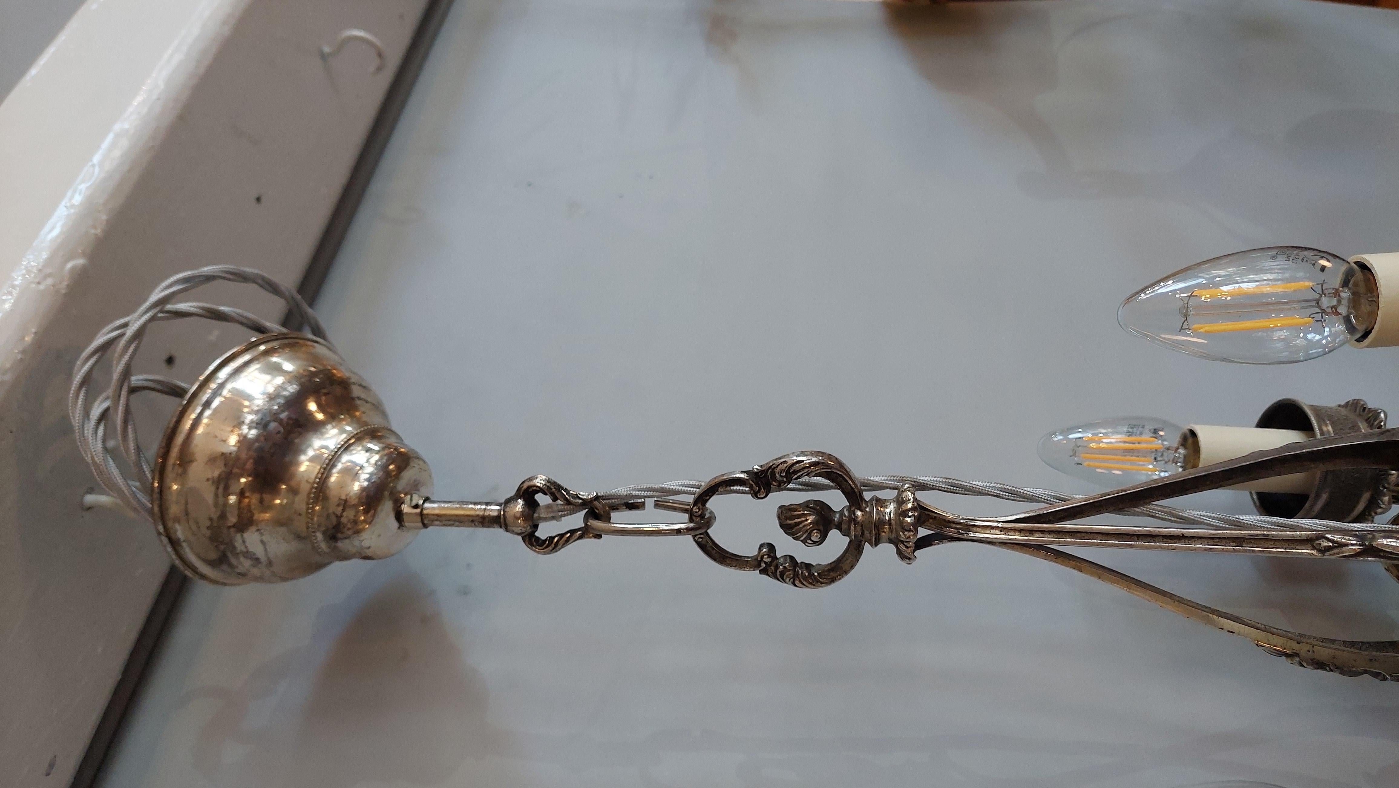 Mid 19thC Silver Plated Ceiling Candle Light Fitting For Sale 1