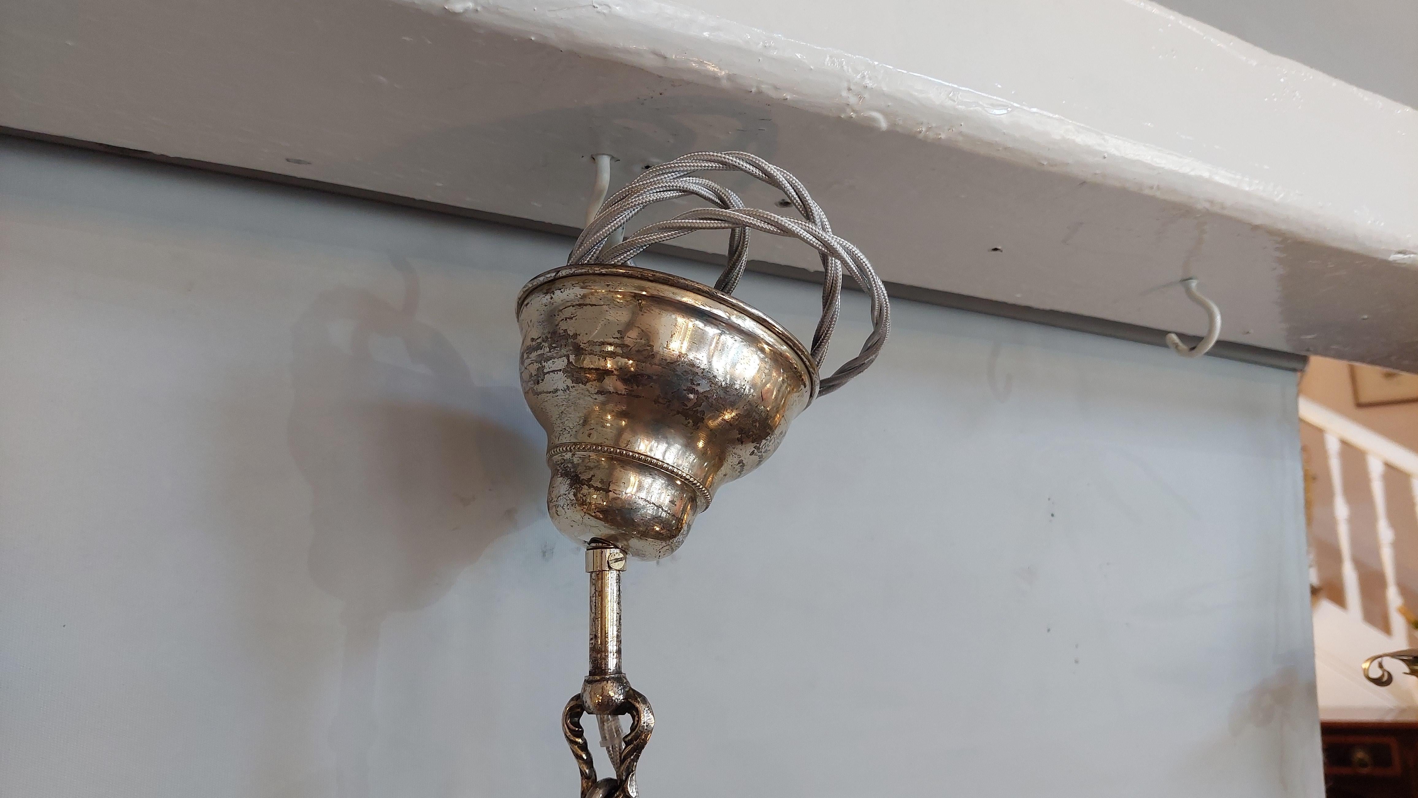 Mid 19thC Silver Plated Ceiling Candle Light Fitting For Sale 2