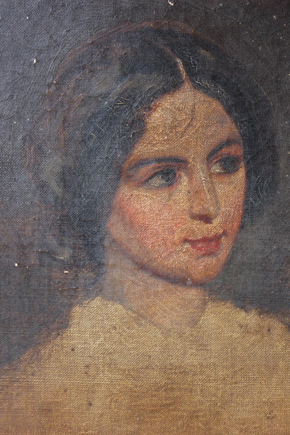 Mid-19th Century Unfinished English School Portrait of a Young Lady 3