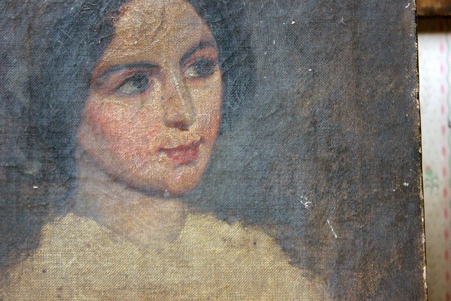 Mid-19th Century Unfinished English School Portrait of a Young Lady In Fair Condition In Bedford, Bedfordshire
