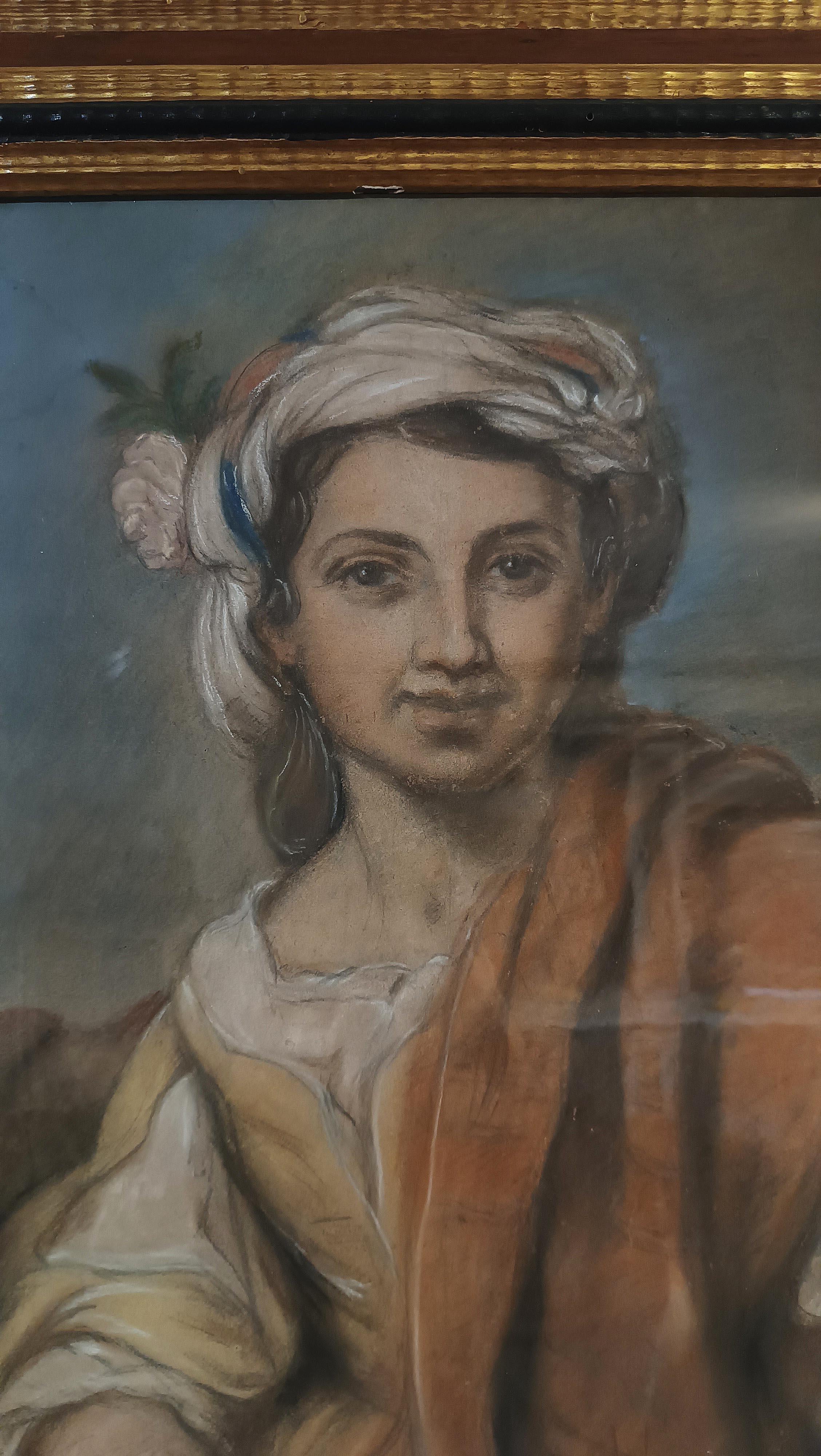 Sculpté à la main PEINTURE AU PASTEL DU MOYEN-IXe SIÈCLE AVEC ALÉGORIE DU PRINTEMPS en vente