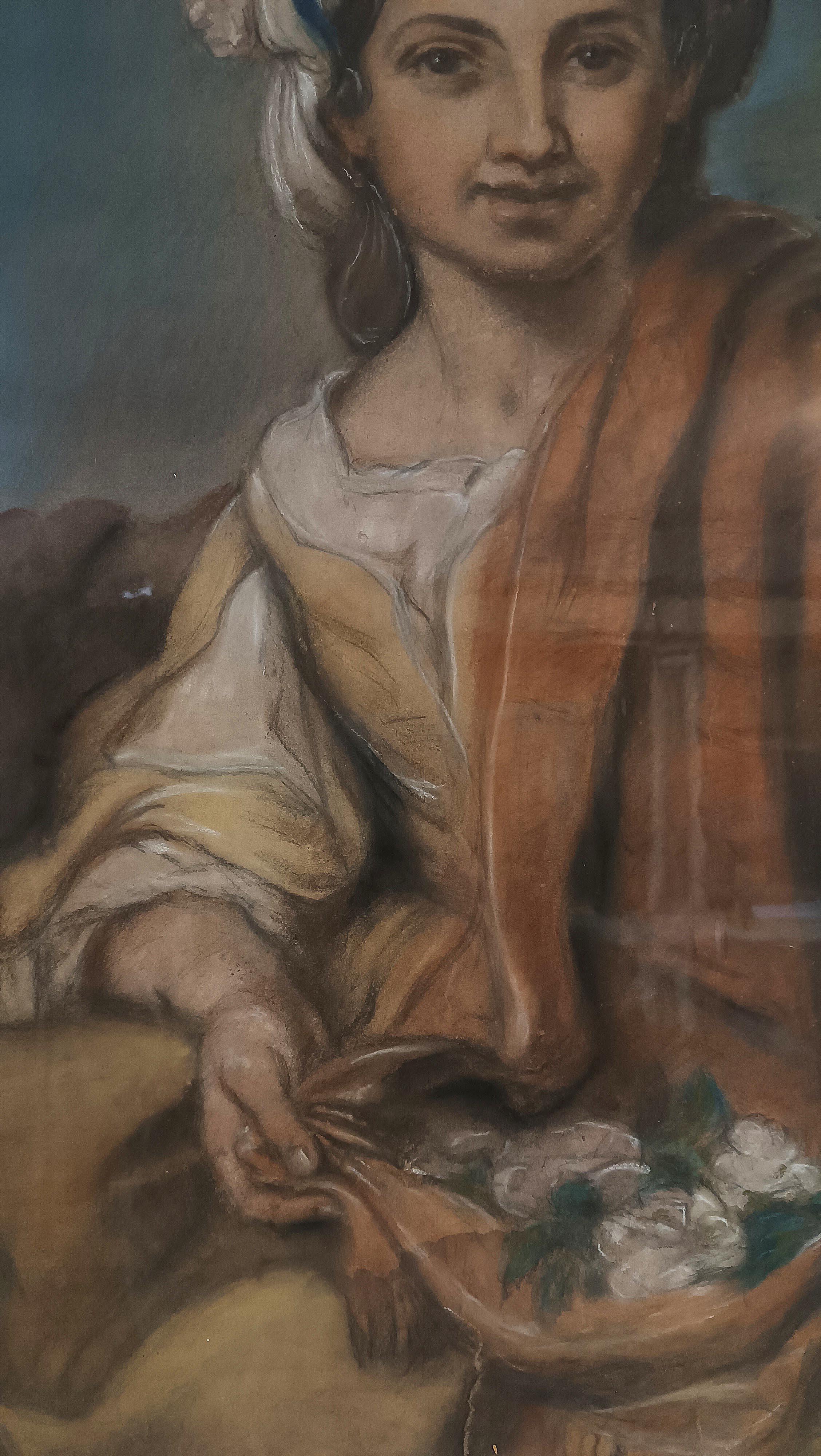 XIXe siècle PEINTURE AU PASTEL DU MOYEN-IXe SIÈCLE AVEC ALÉGORIE DU PRINTEMPS en vente