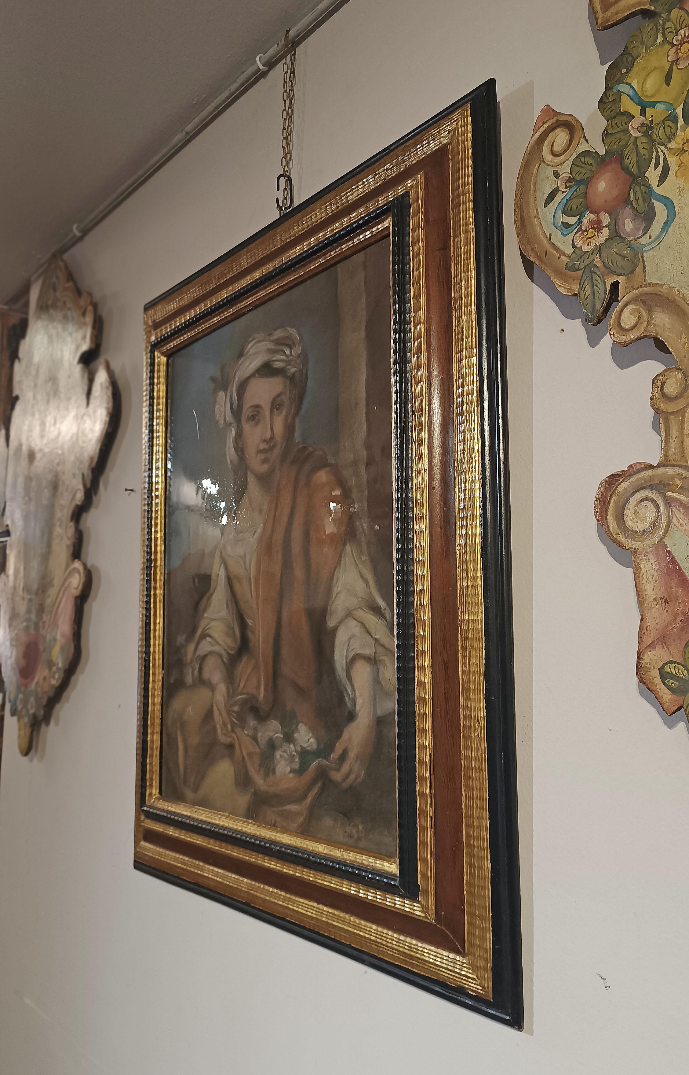 Bois PEINTURE AU PASTEL DU MOYEN-IXe SIÈCLE AVEC ALÉGORIE DU PRINTEMPS en vente