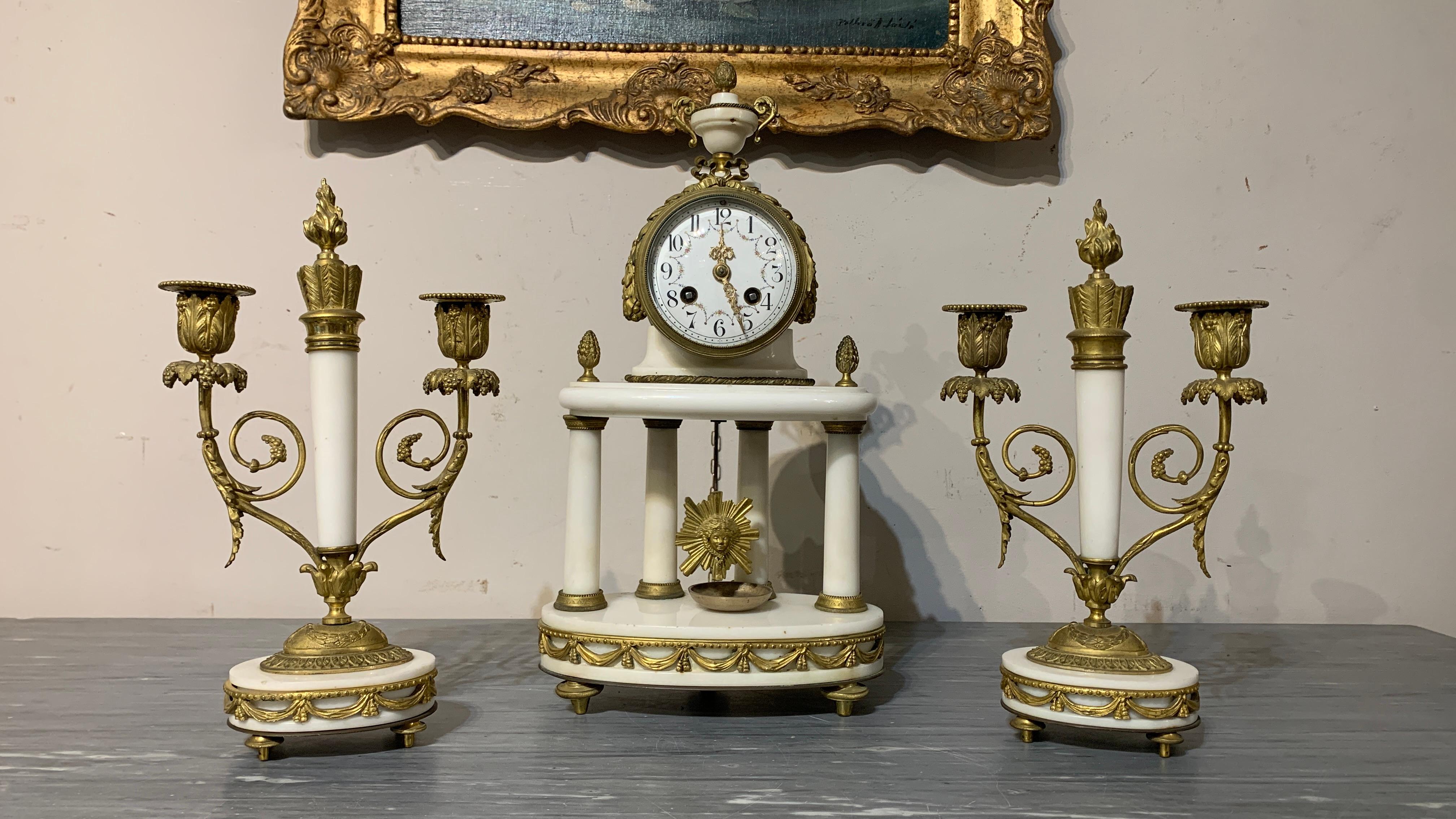 MID 19thCENTURY TRIPTYRY CLOCK AND CANDLESTICKS  For Sale 5