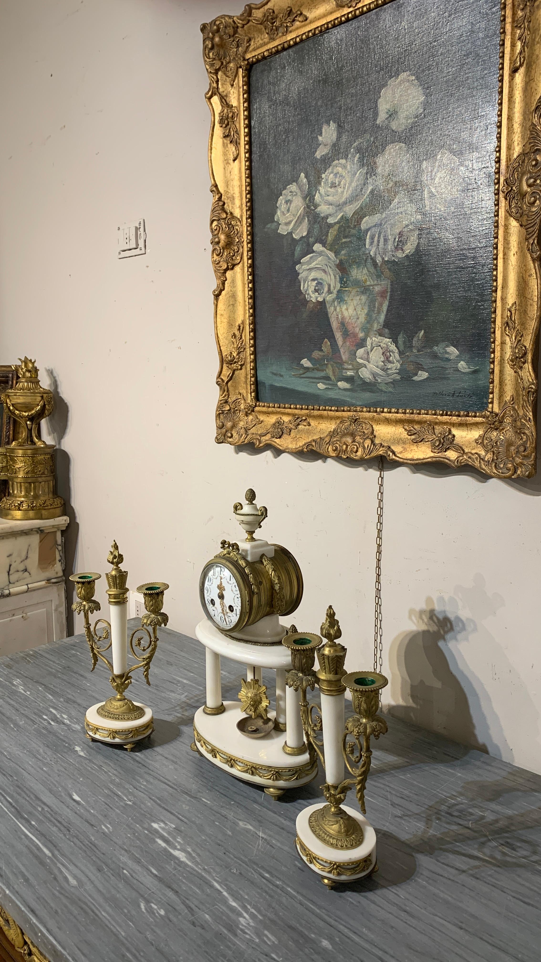 MID 19thCENTURY TRIPTYRY CLOCK AND CANDLESTICKS For Sale 6