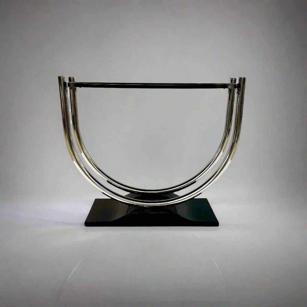20th Century Mid-20 Century French Art Deco Round Chrome Black Side Table For Sale