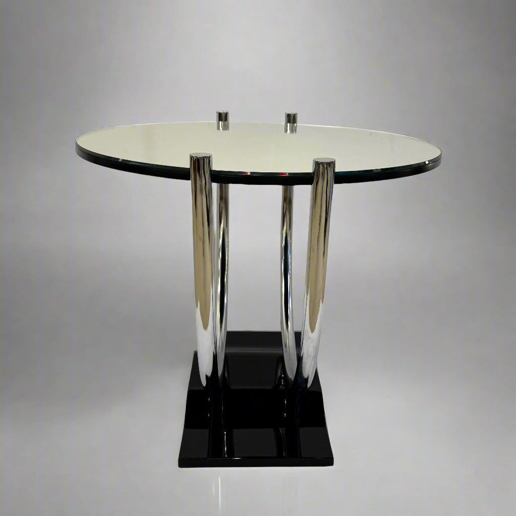Mid-20 Century French Art Deco Round Chrome Black Side Table For Sale 2