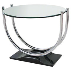 Mid-20 Century French Art Deco Round Chrome Black Side Table