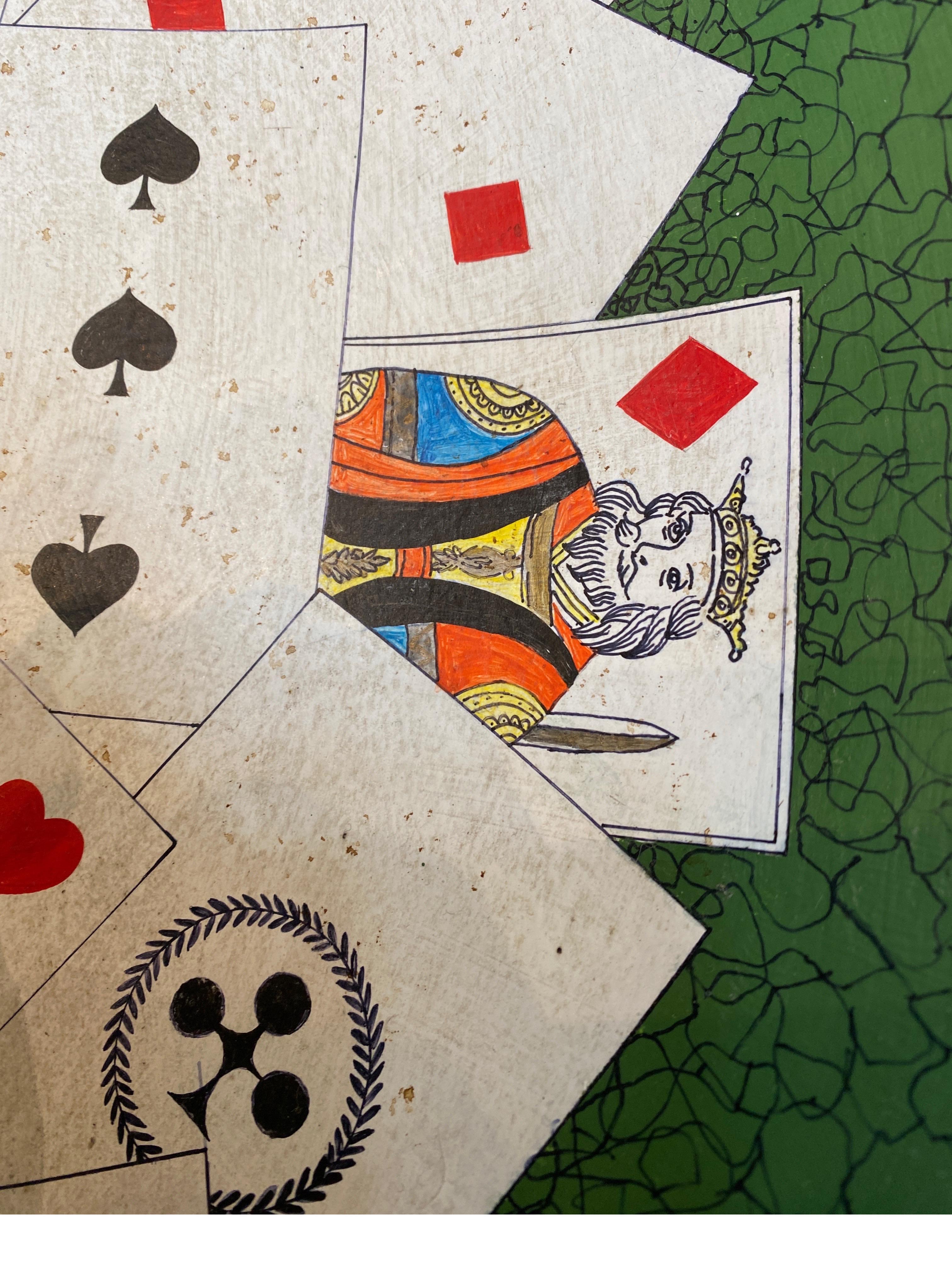 Dipinto a mano Caricatore in porcellana con mazzo di carte dipinto a mano della metà del 20° secolo in vendita