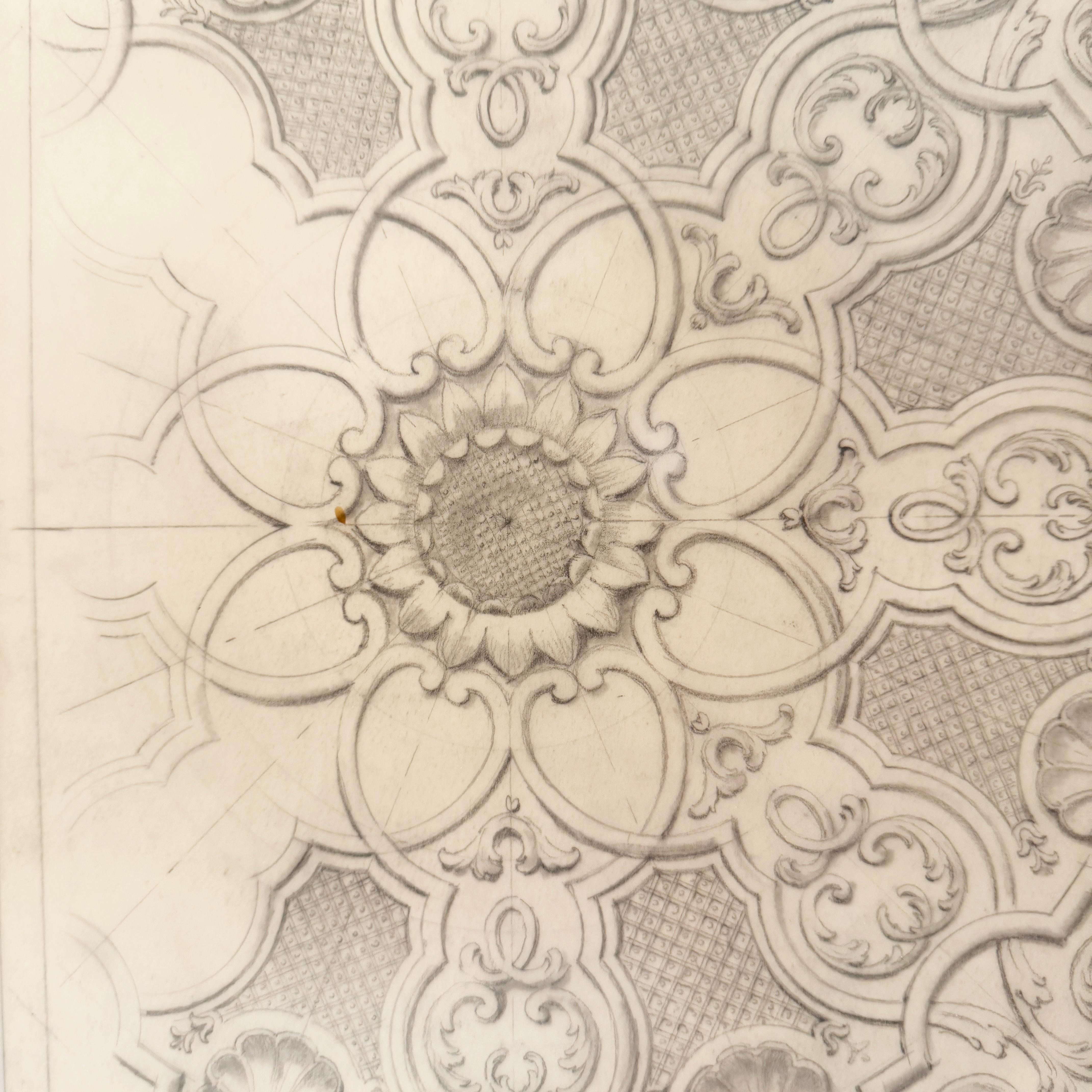 An original Maison Jansen pencil drawing depicting an architectural detail 